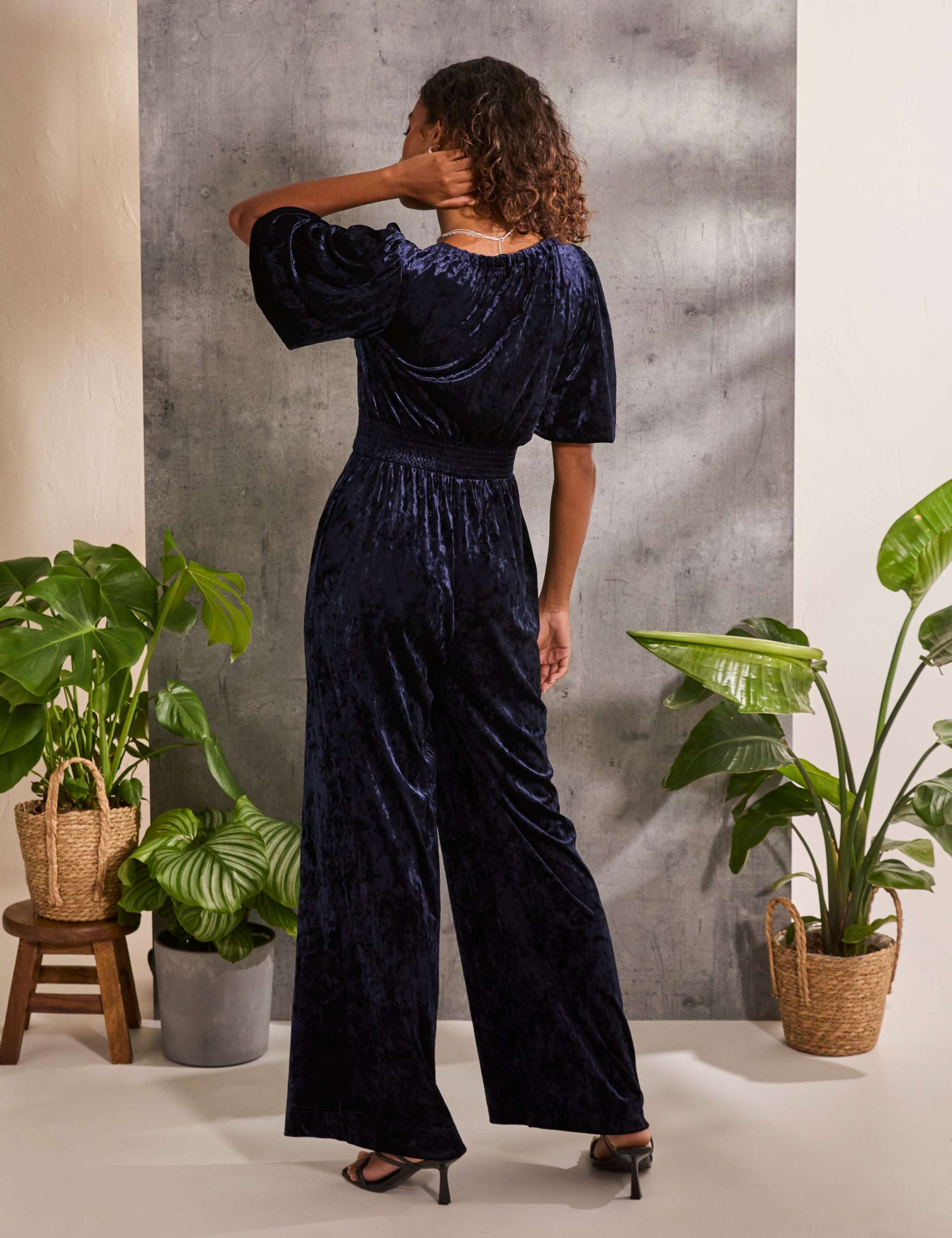 Velvet Short Sleeve Wide Leg Jumpsuit 3 of 6