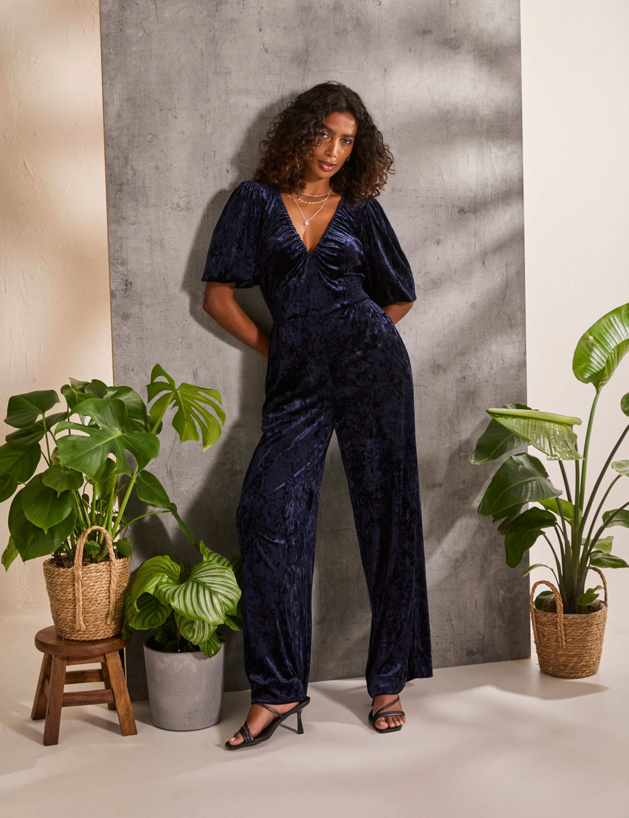 Velvet Short Sleeve Wide Leg Jumpsuit 4 of 6