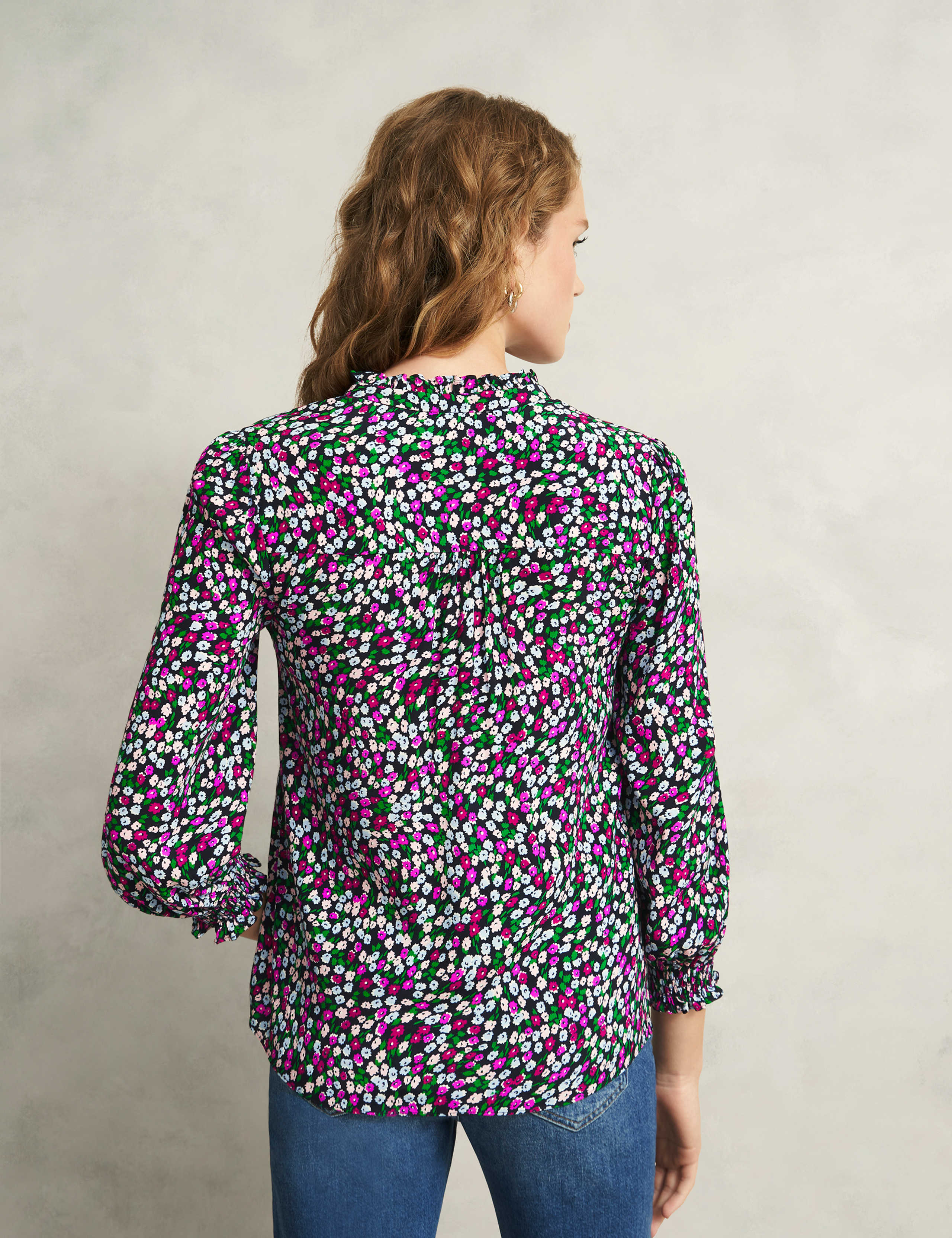 Floral Notch Neck Frill Sleeve Blouse 4 of 5
