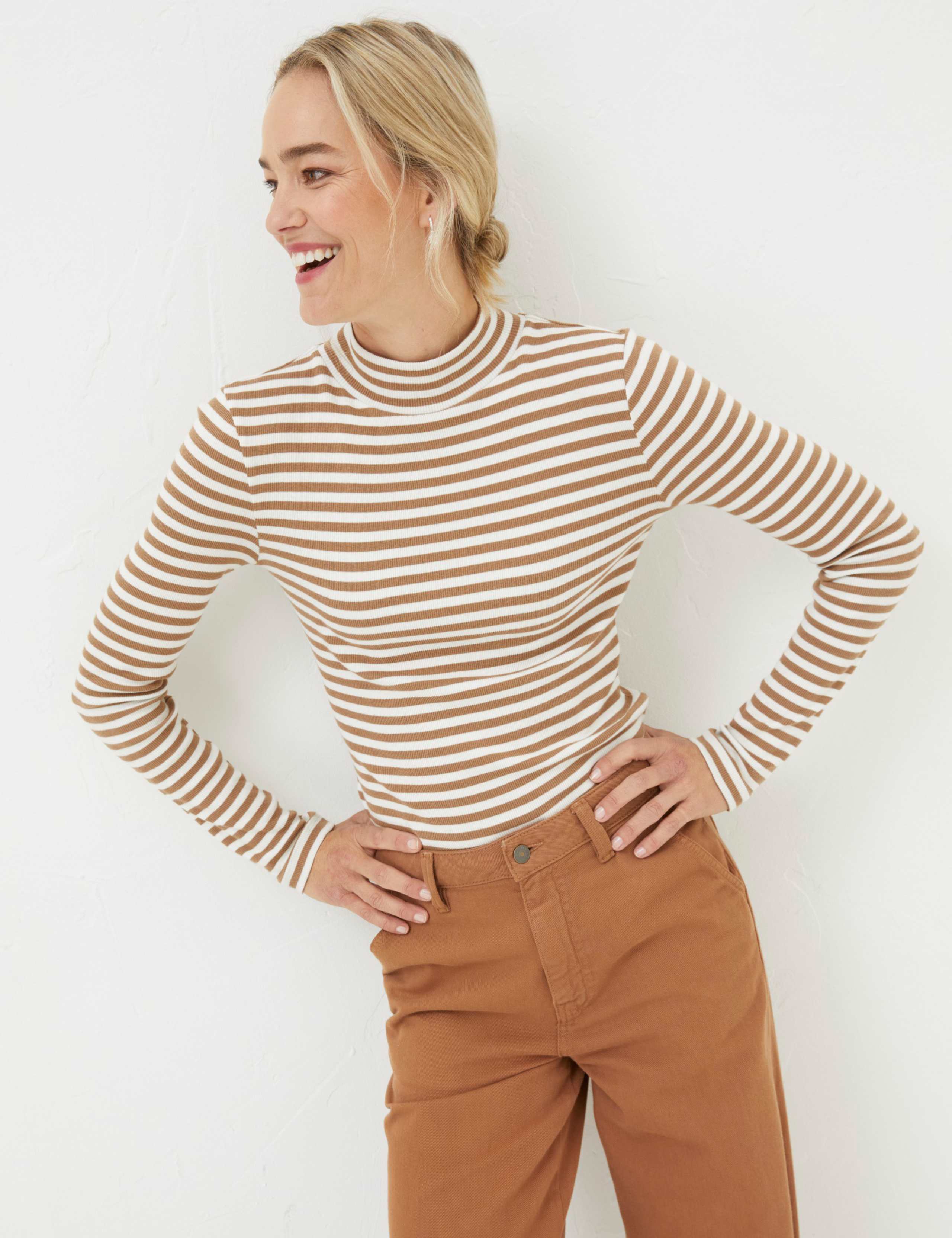 Cotton Rich Striped Ribbed Top 1 of 4