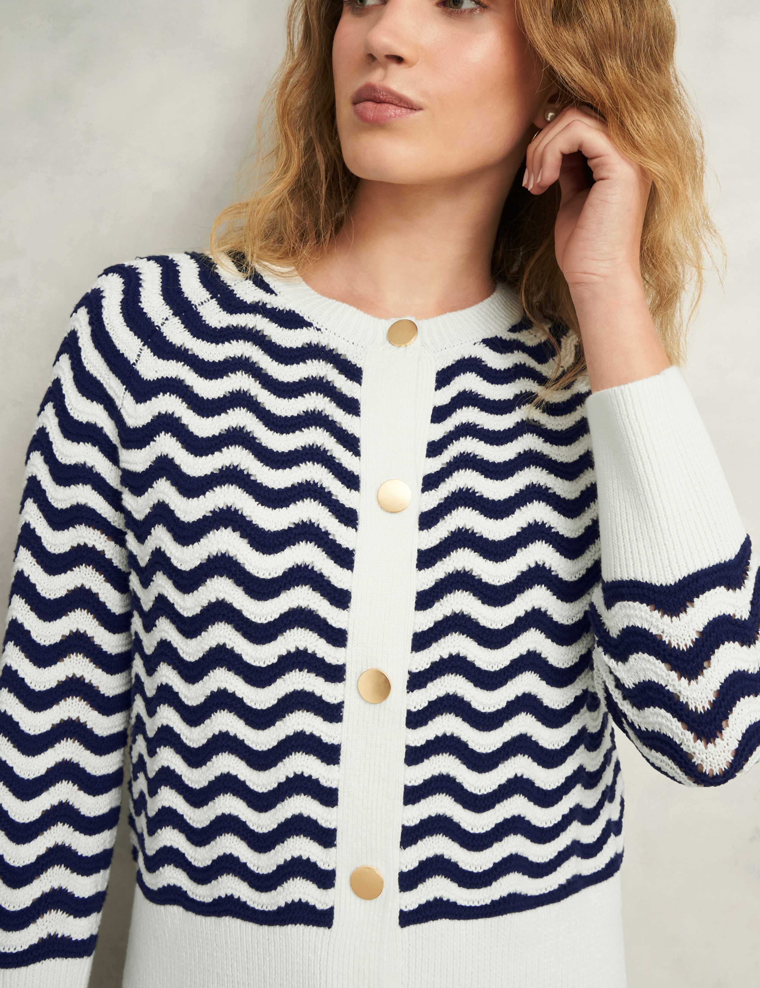 Pure Cotton Striped Pointelle Cardigan 3 of 8