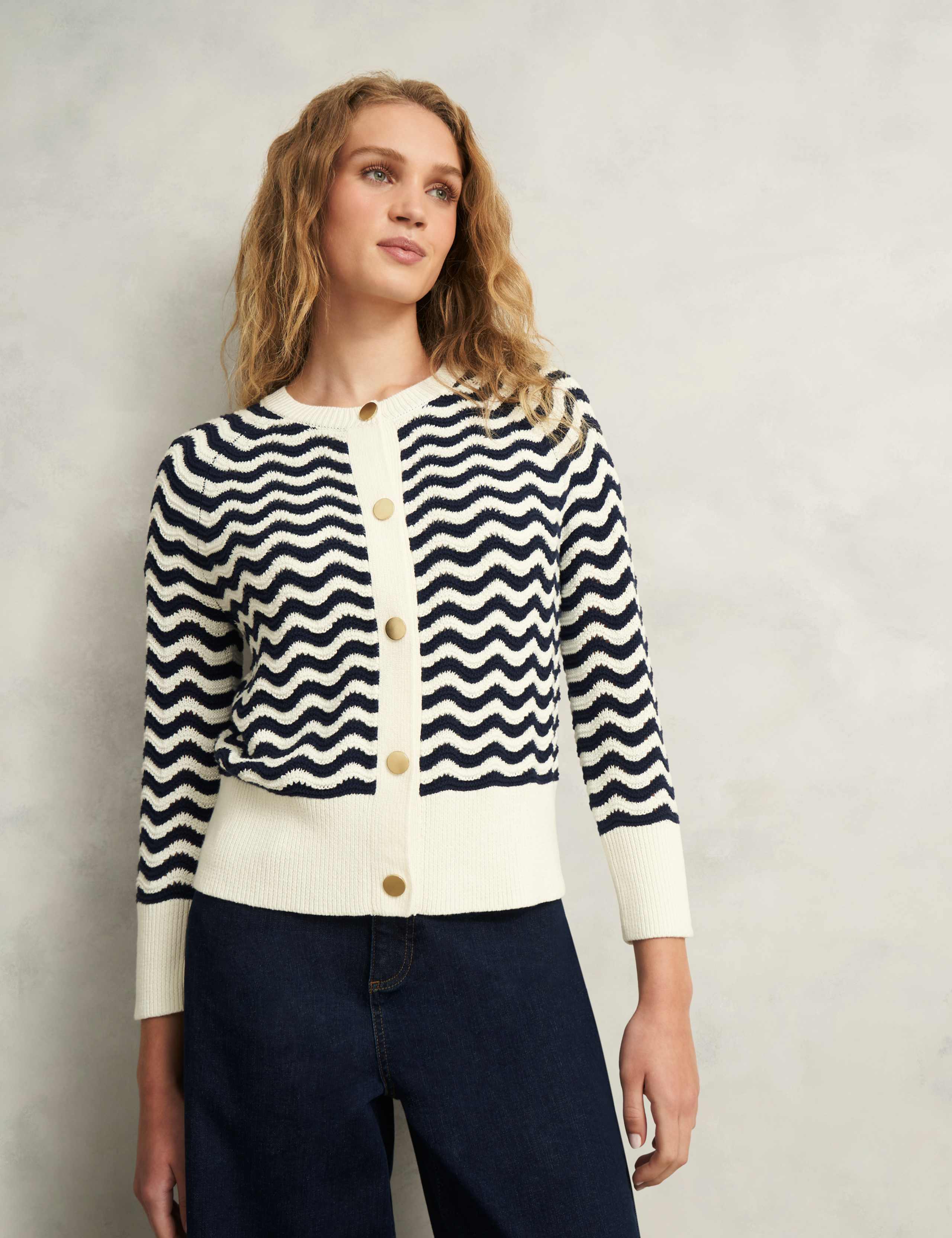Pure Cotton Striped Pointelle Cardigan 5 of 8