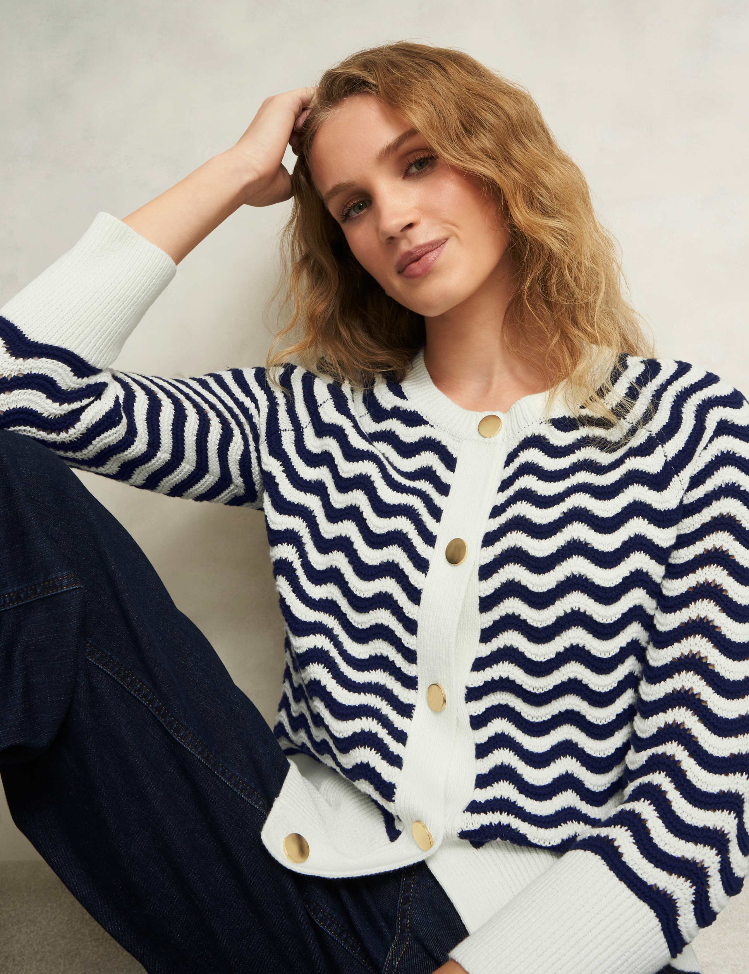 Pure Cotton Striped Pointelle Cardigan 6 of 8