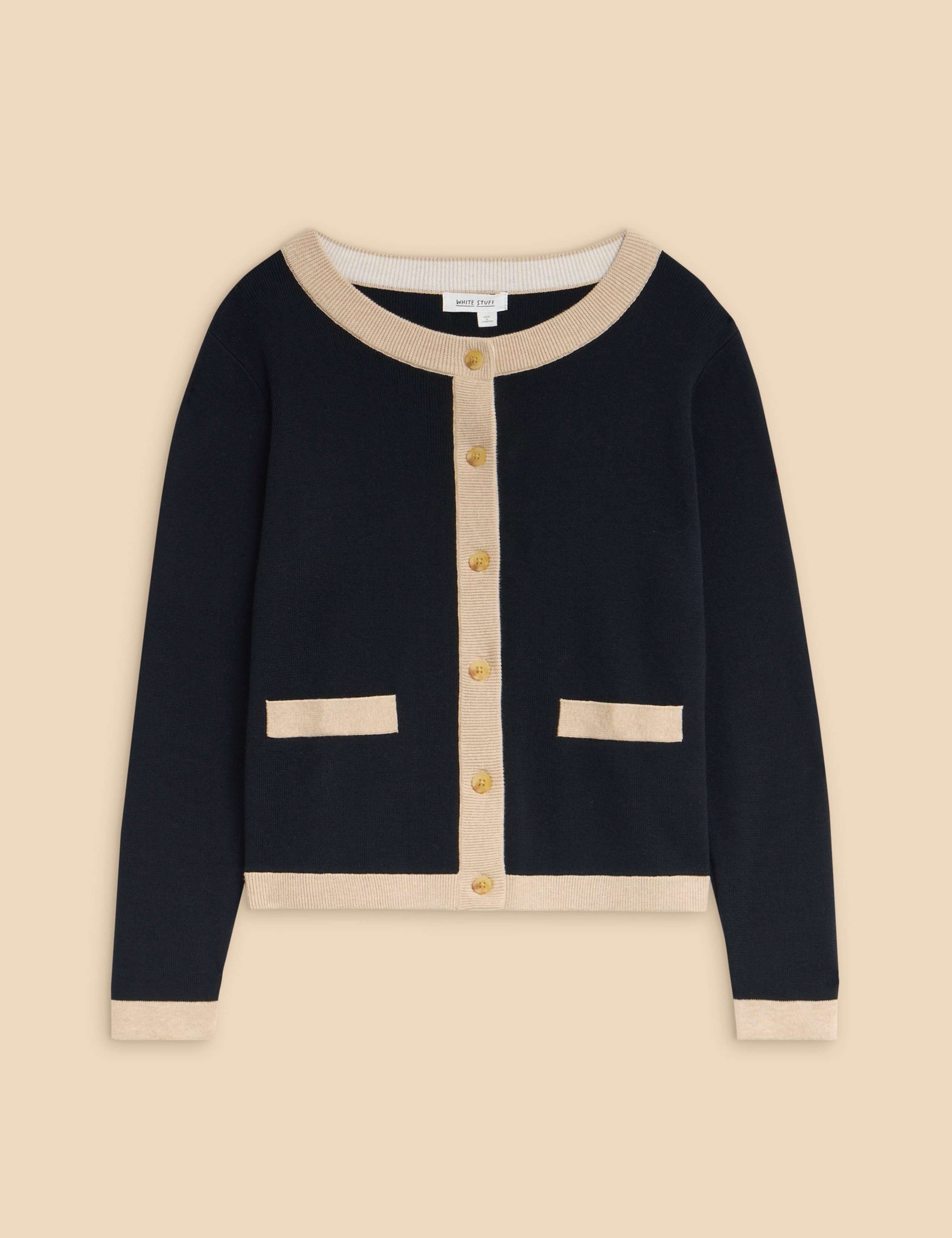 Pure Cotton Contrast Trim Cardigan 2 of 5
