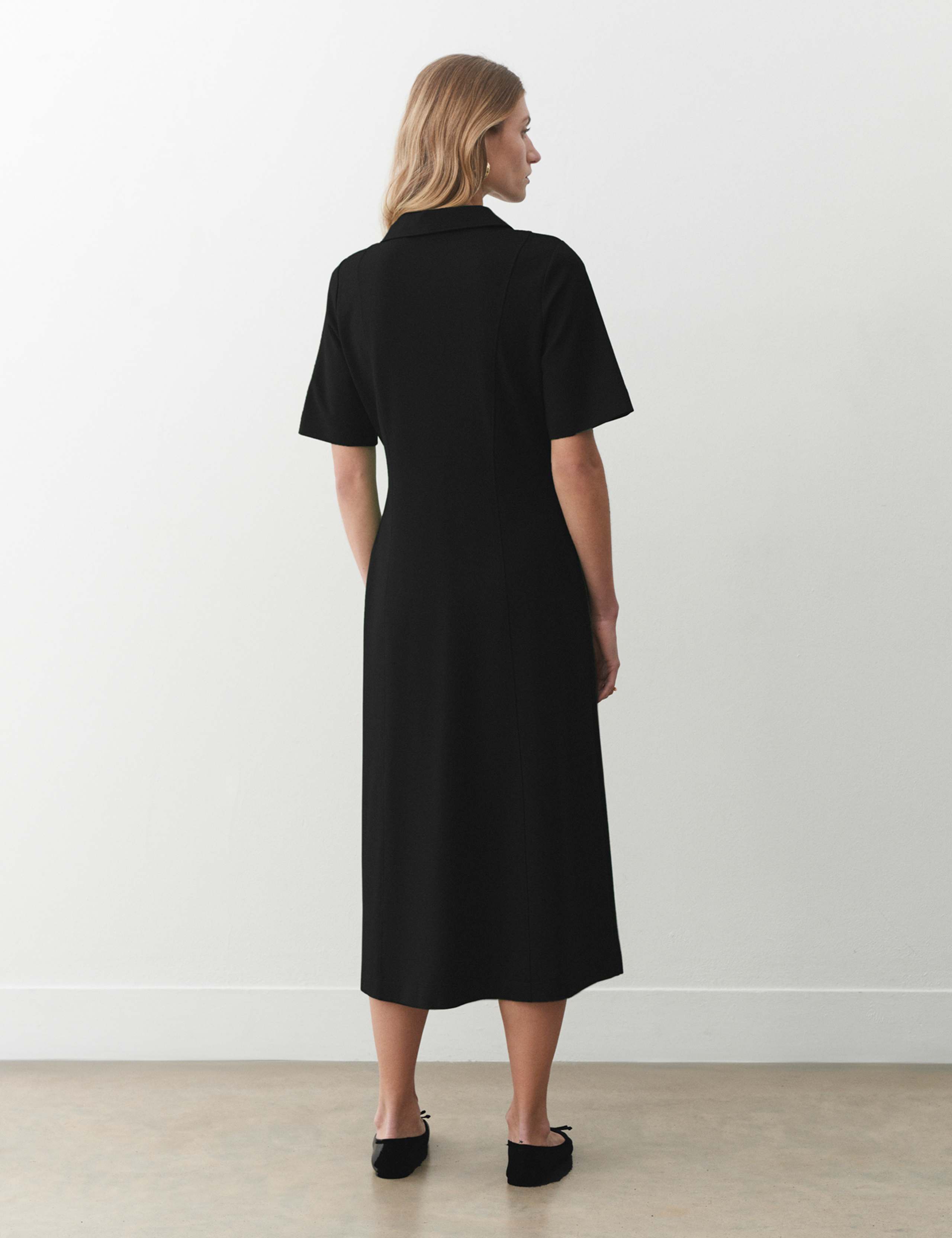 Collared V-Neck Midi Smock Dress 2 of 3