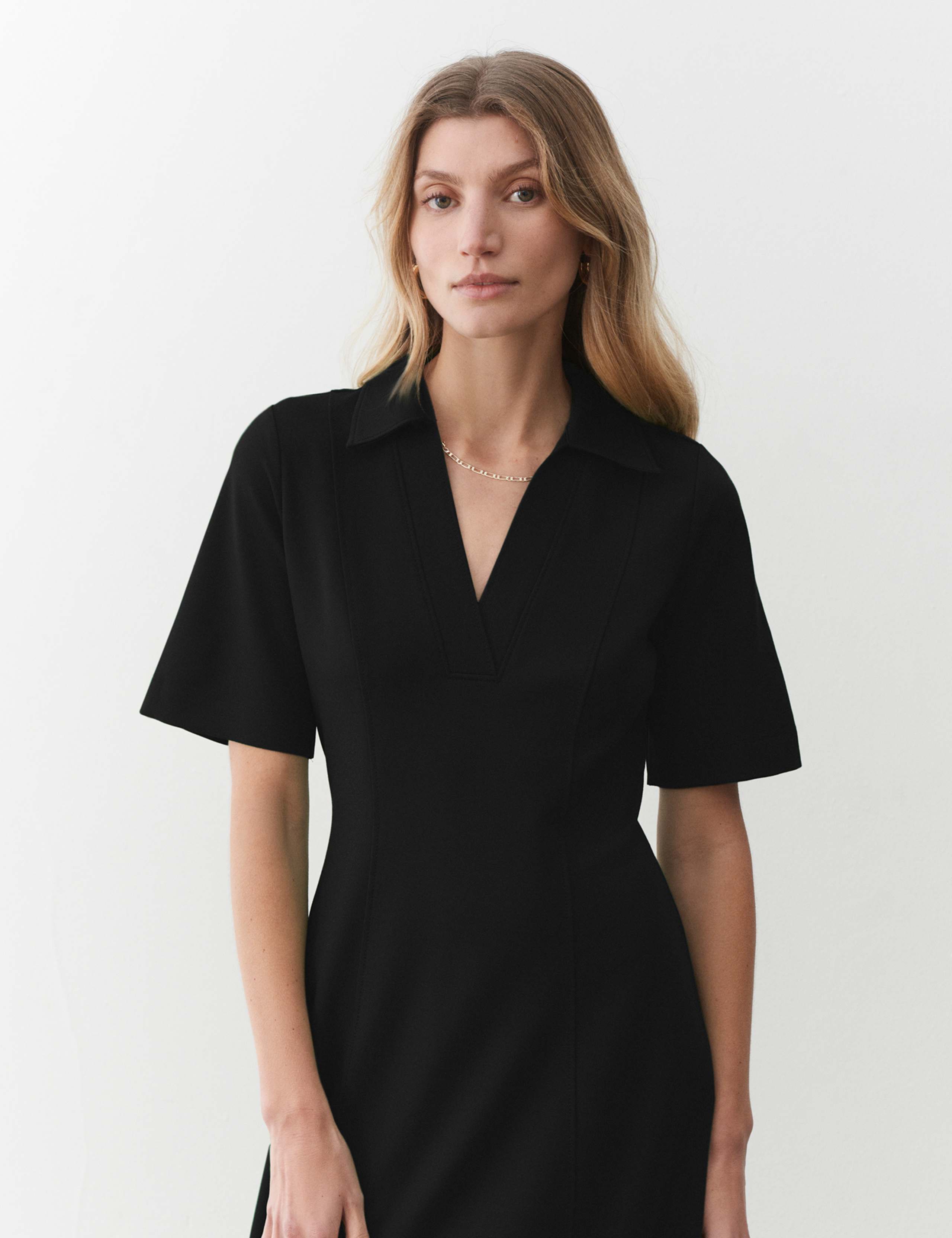 Collared V-Neck Midi Smock Dress 3 of 3