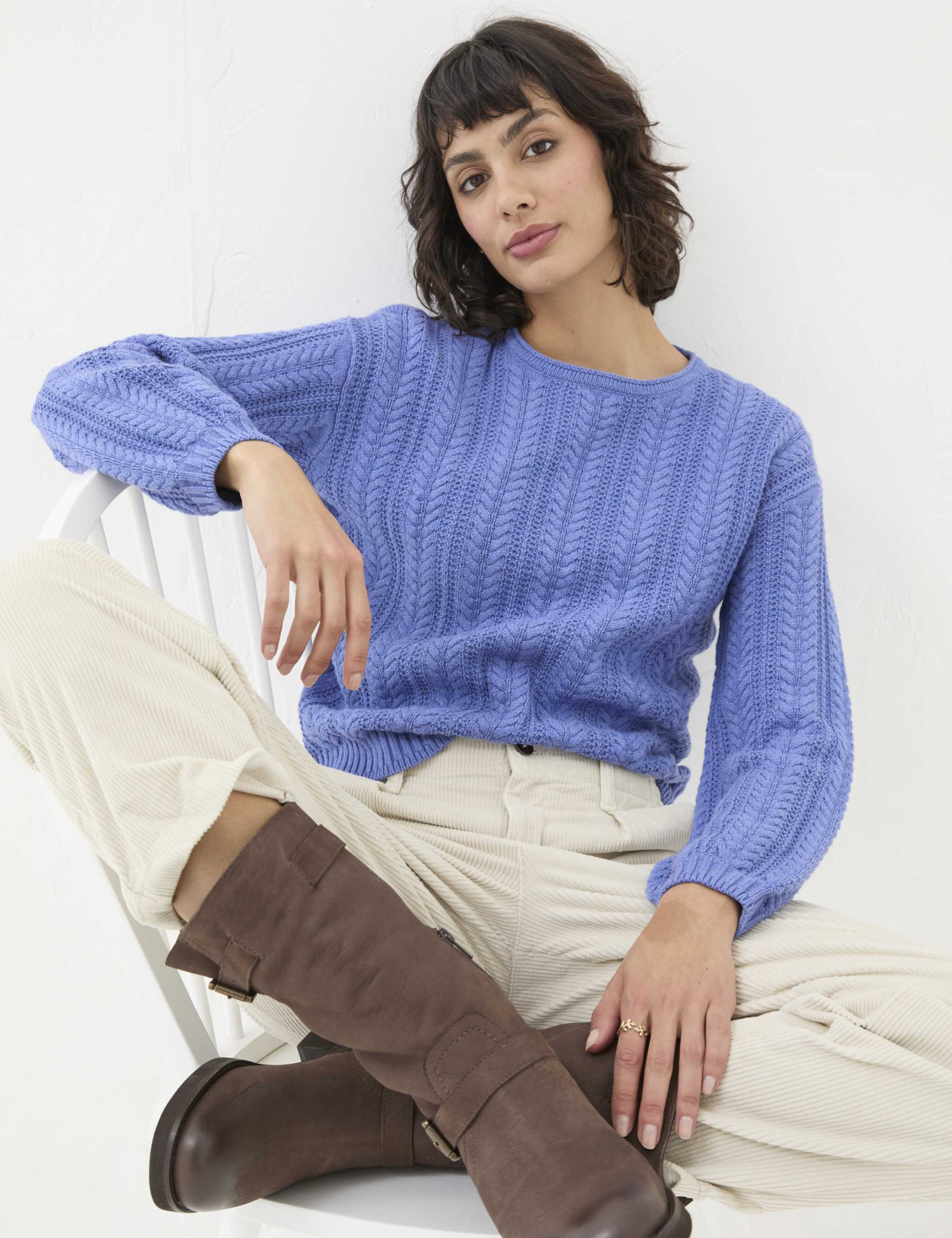 Pure Cotton Cable Knit Crew Neck Jumper 5 of 5