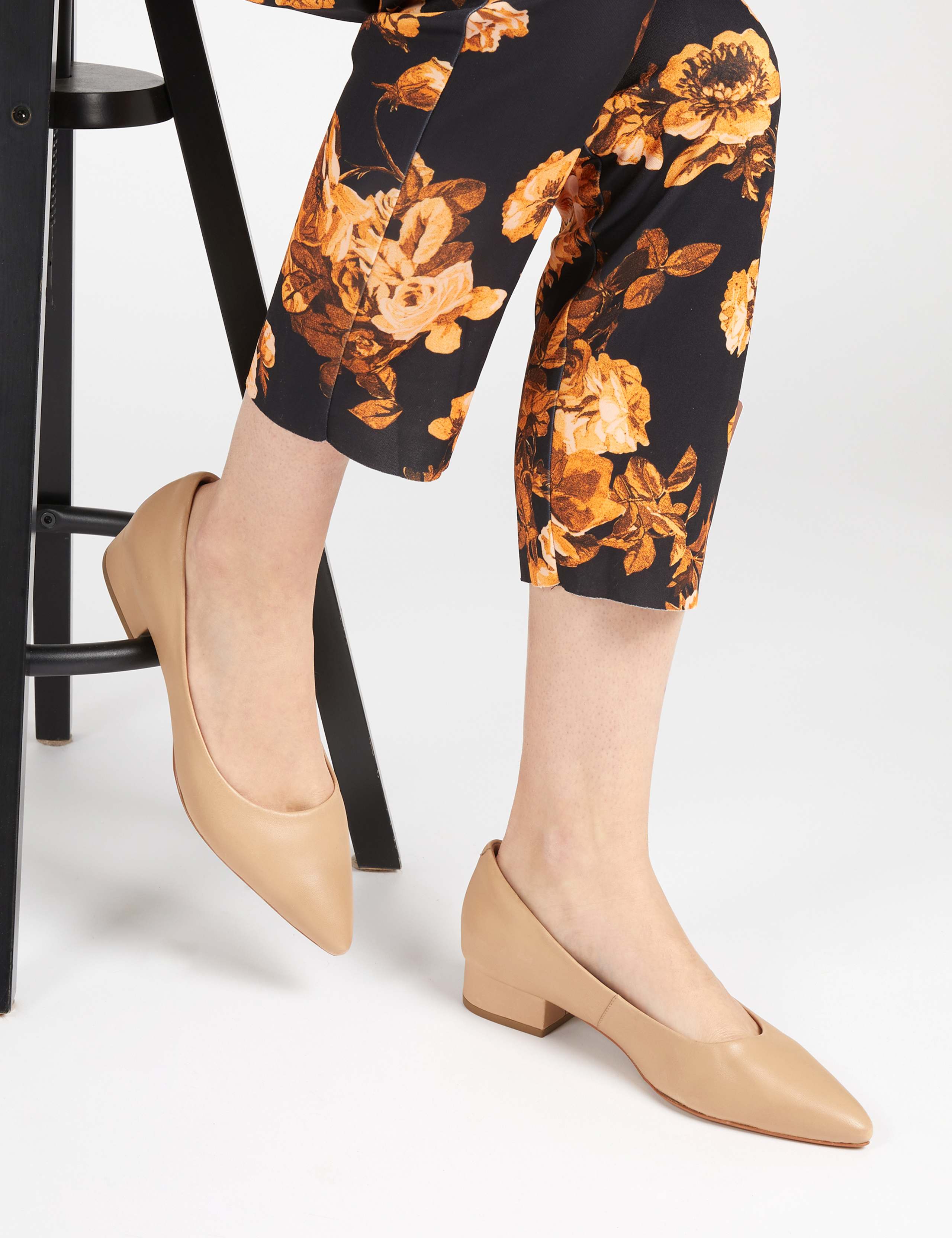 Leather Block Heel Pointed Court Shoes 1 of 7
