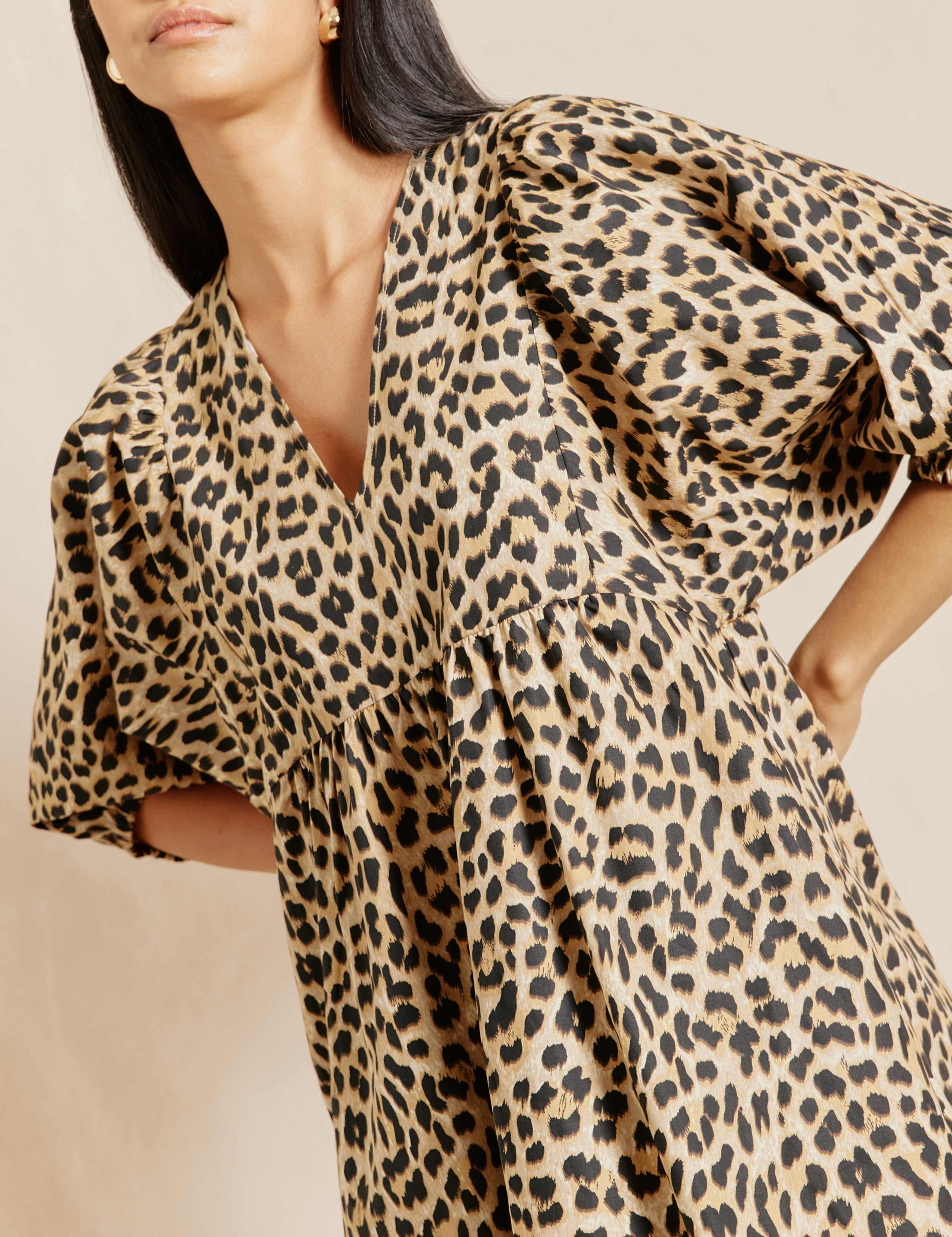 Pure Cotton Animal Print V-Neck Midi Dress 4 of 4