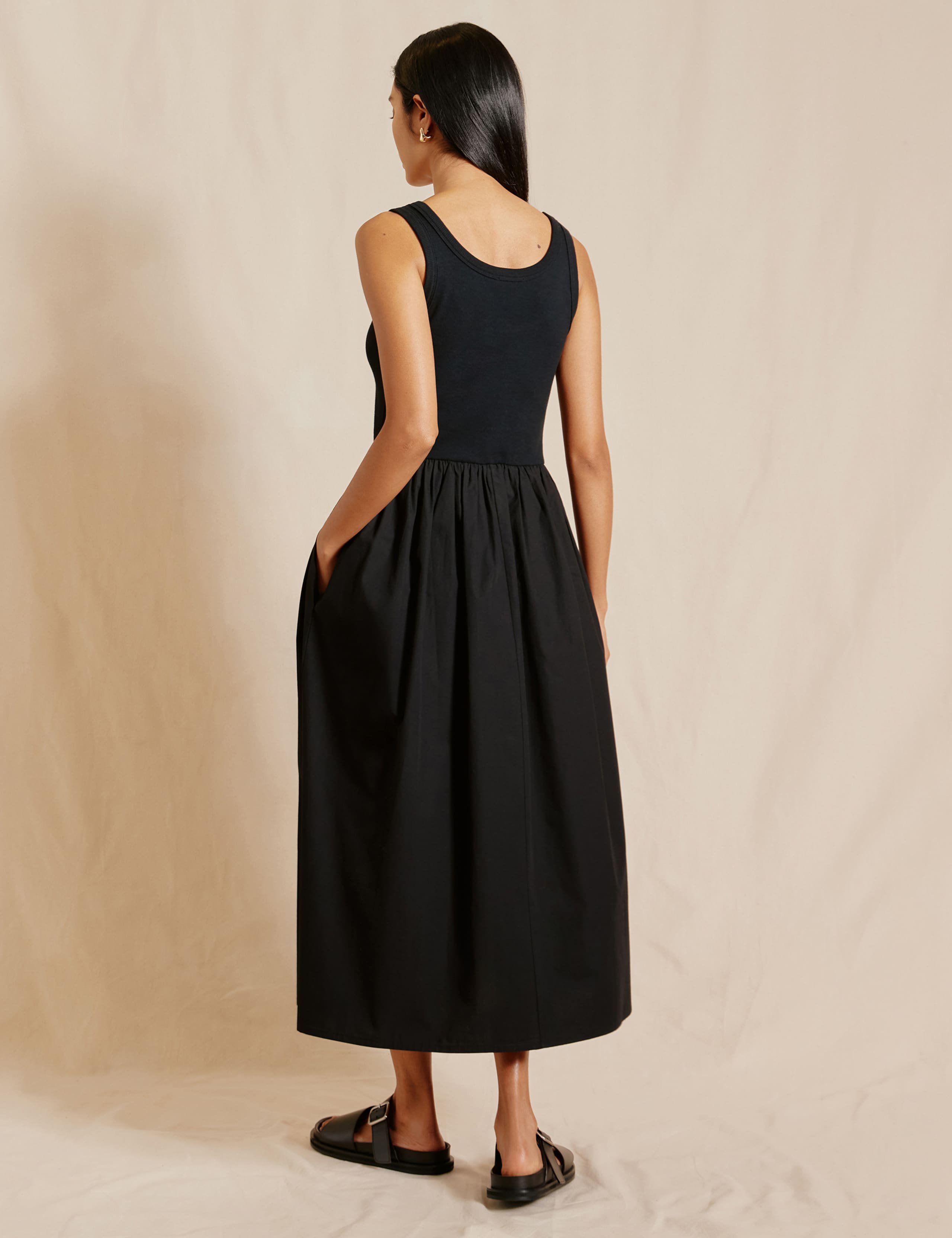 Pure Cotton Scoop Neck Midi Waisted Dress 3 of 5