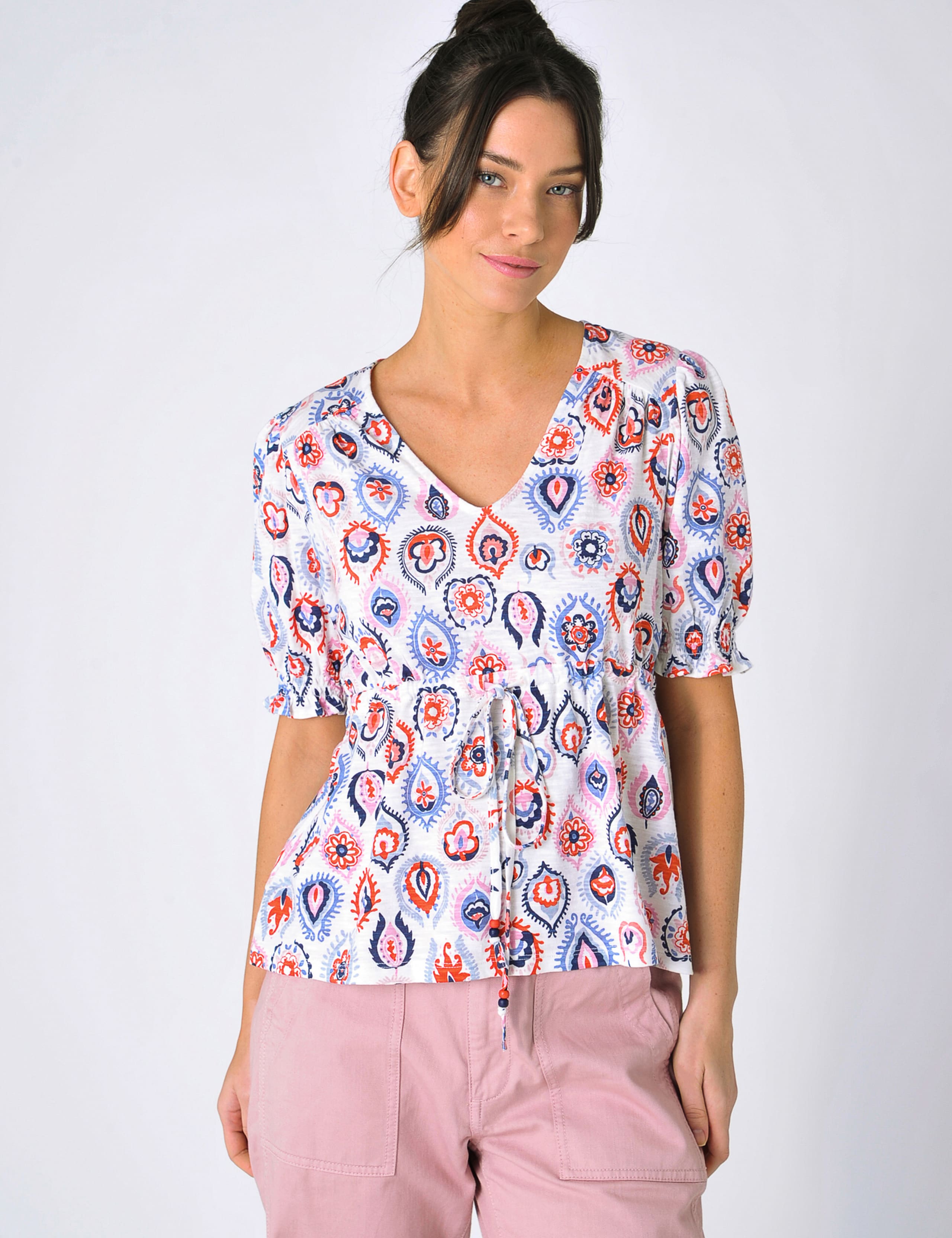 Cotton Modal Blend Printed Peplum Top 1 of 6