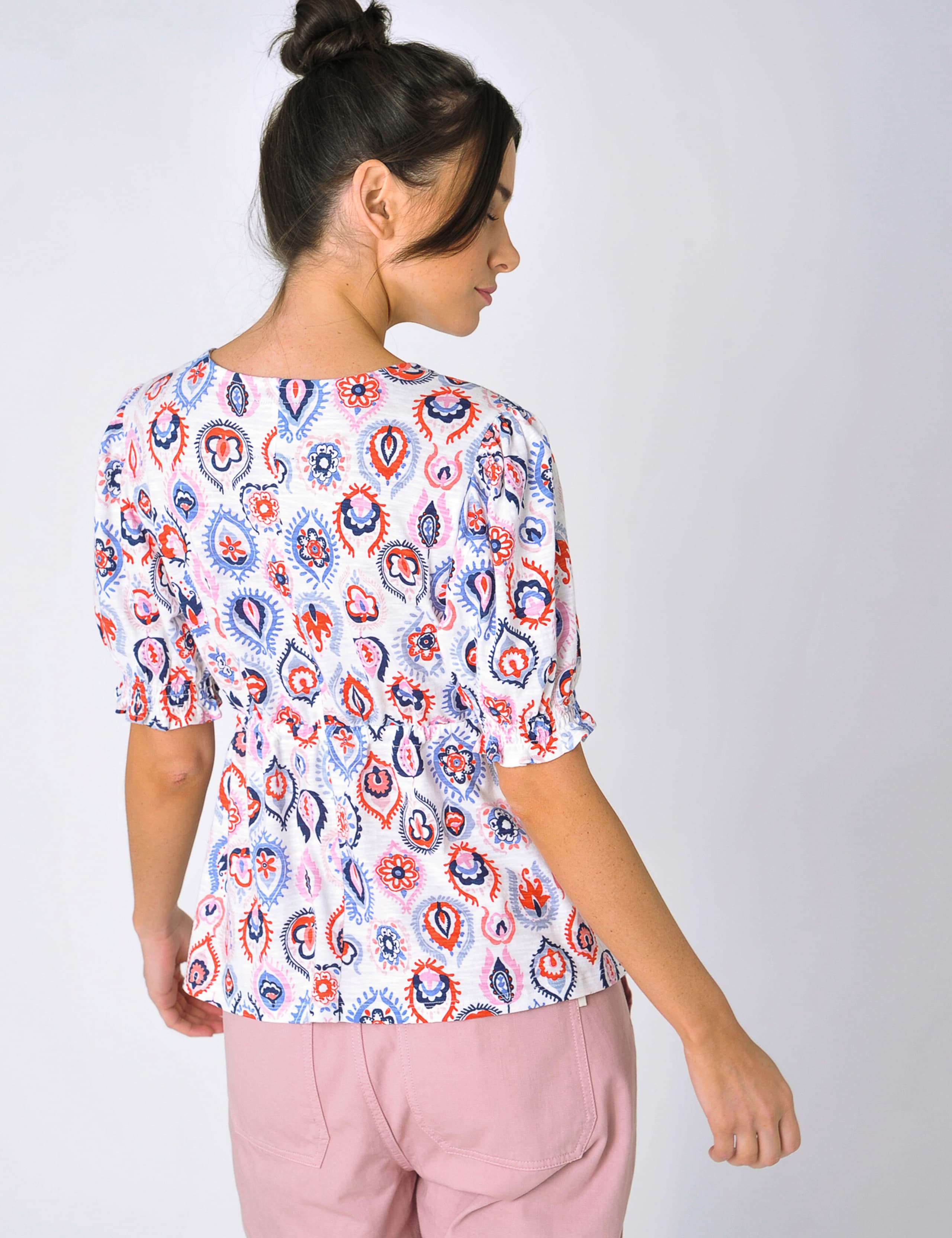 Cotton Modal Blend Printed Peplum Top 4 of 6
