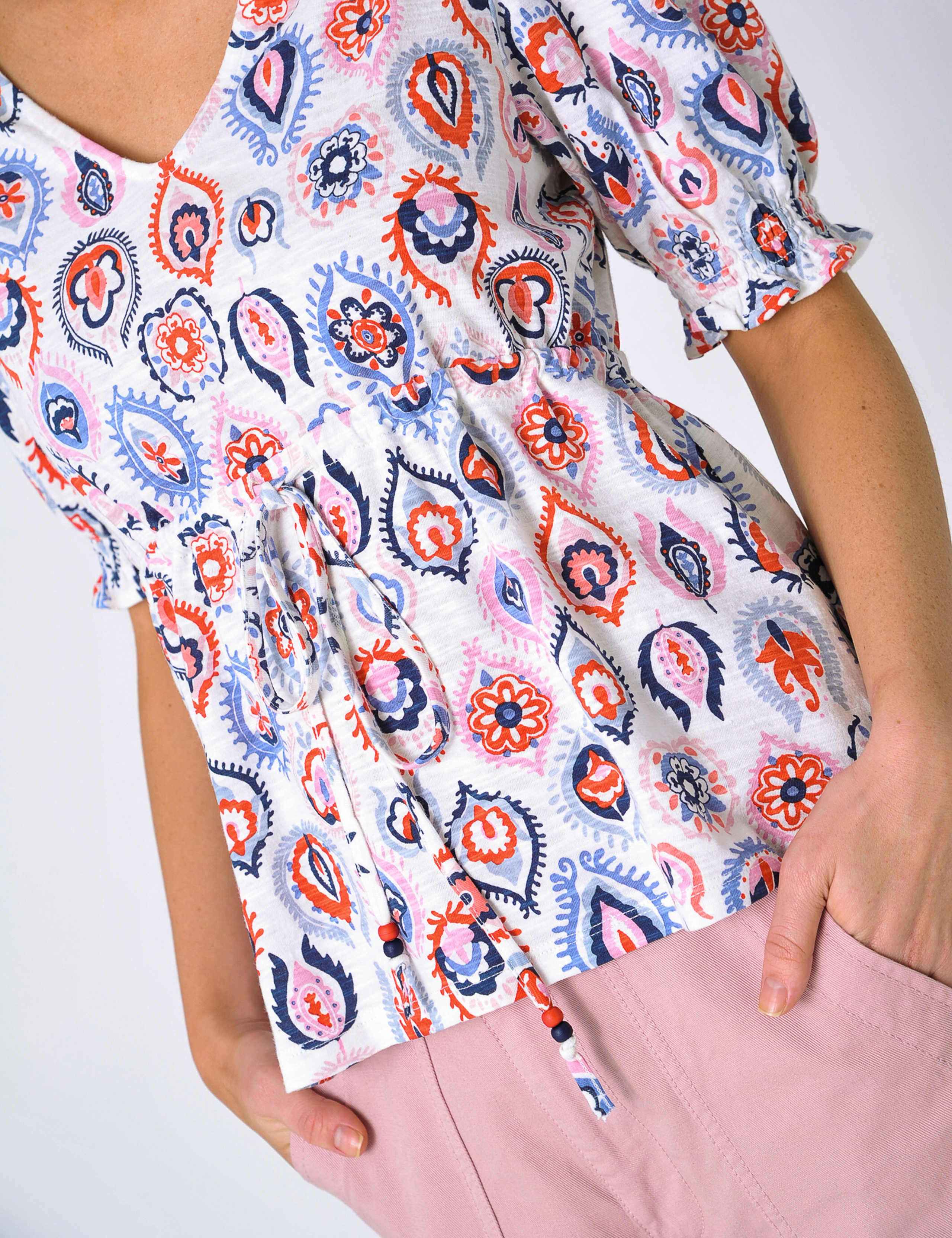 Cotton Modal Blend Printed Peplum Top 5 of 6