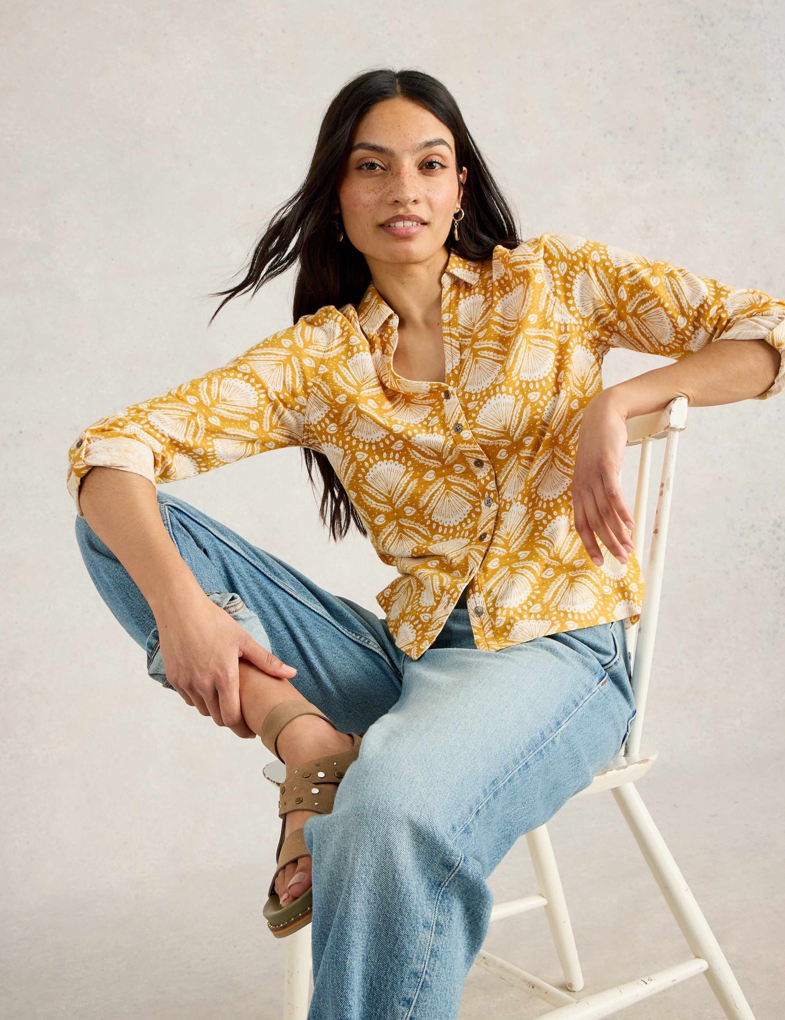 Pure Cotton Floral Button Through Annie Jersey Shirt 5 of 6