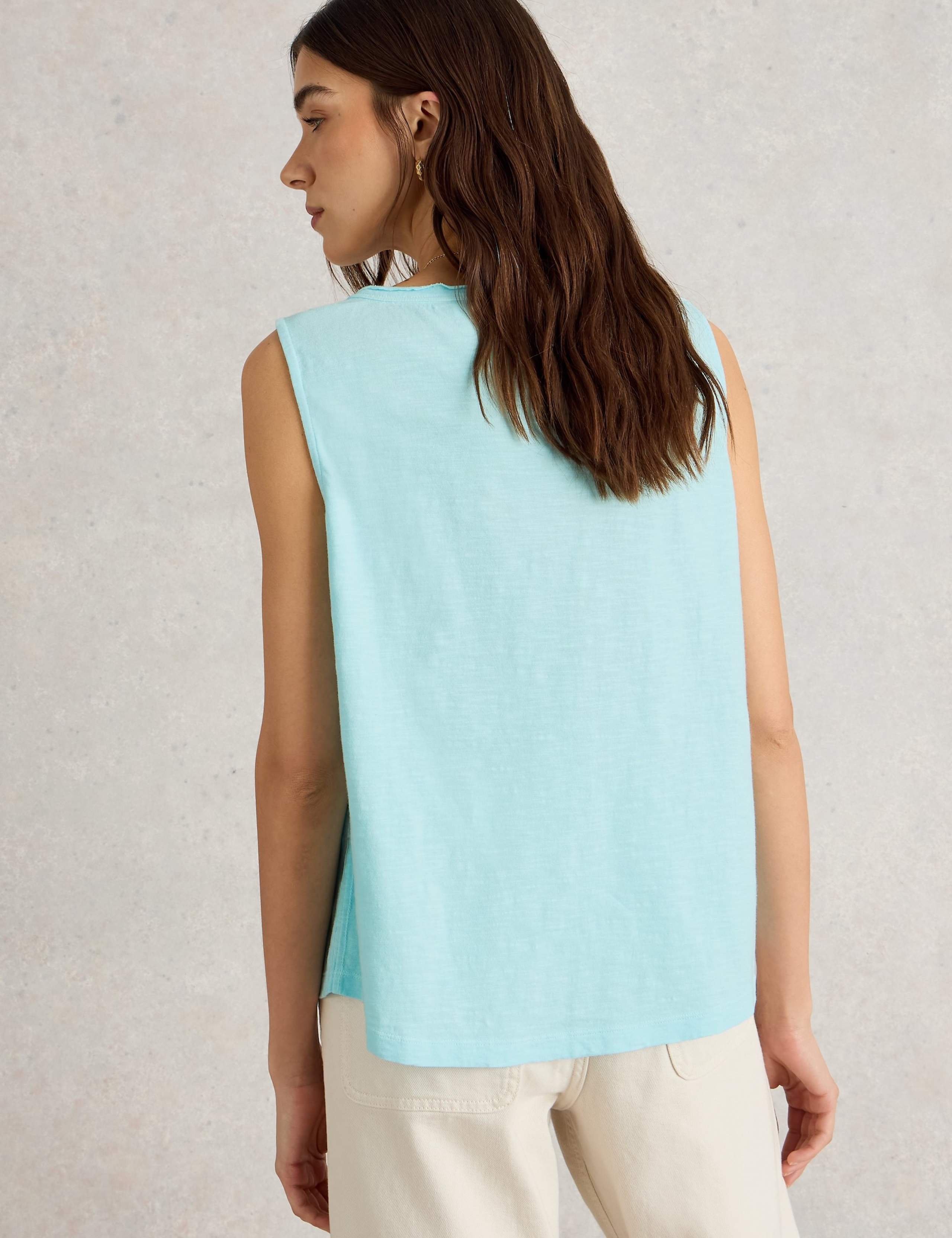 Pure Cotton Scoop Neck Button Detail Vest Top 4 of 6