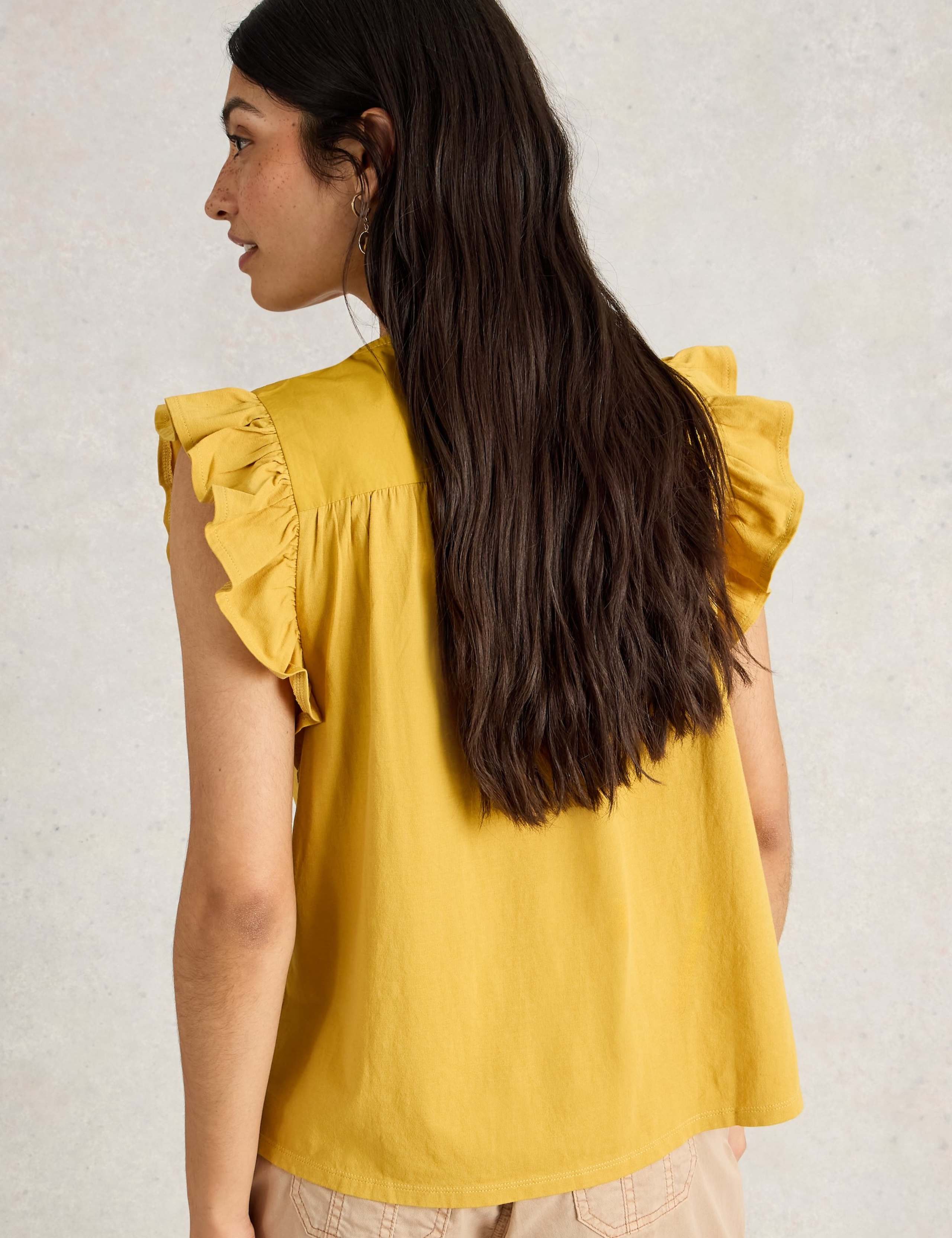 Pure Cotton Embroidered Frill Detail Top 3 of 4