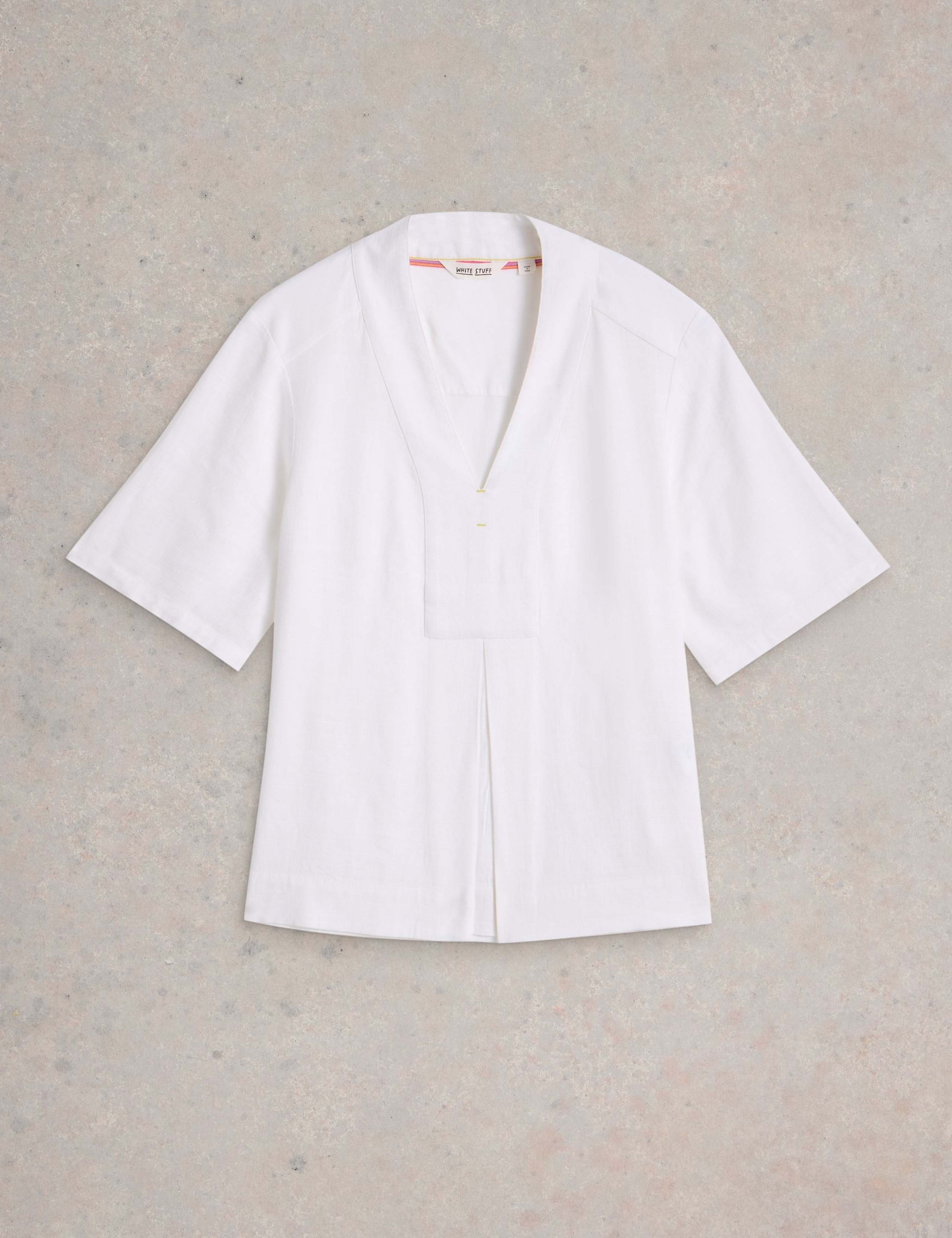 V-Neck Pleat Detail Shirt with Linen 2 of 6