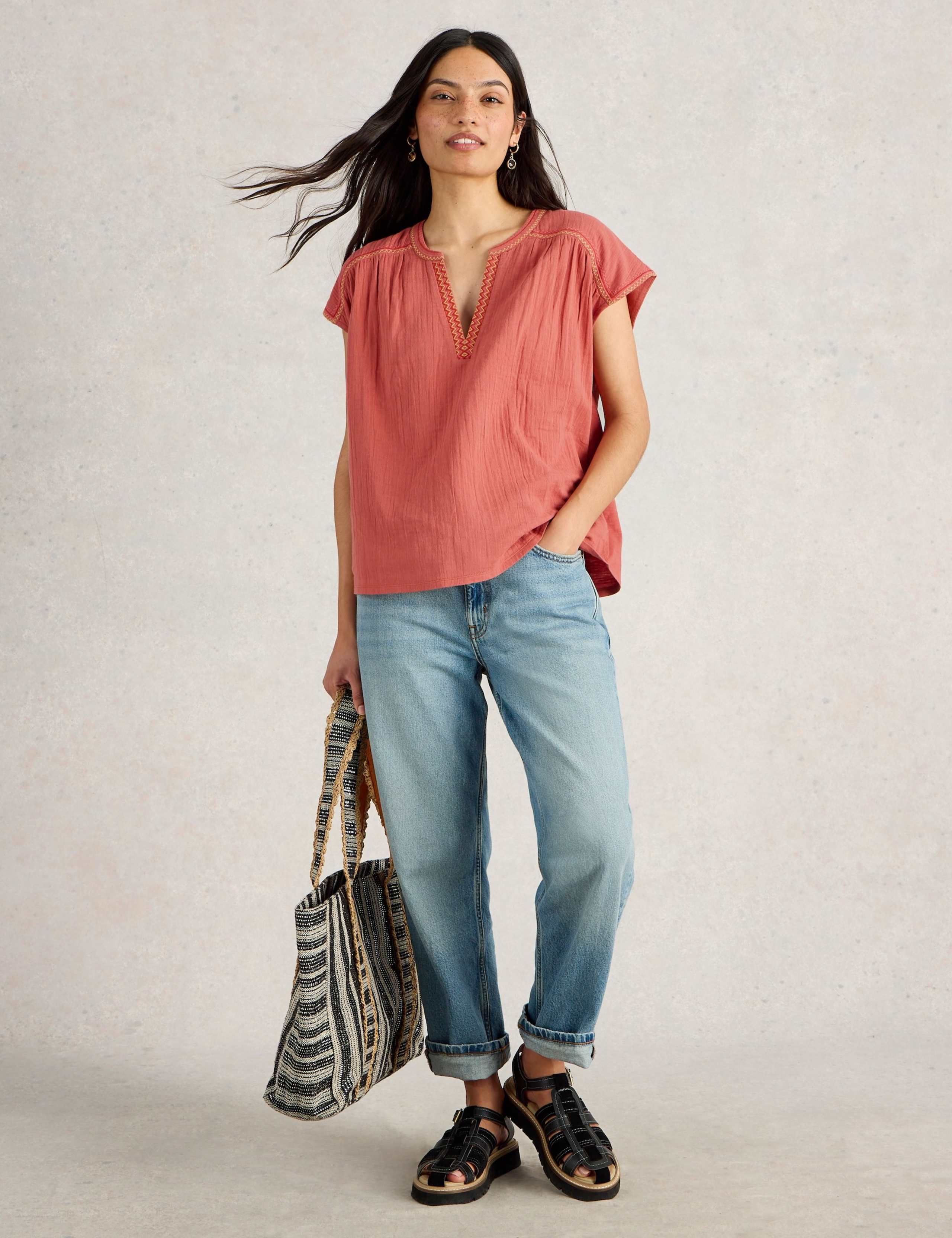 Pure Cotton Embroidered Notch Neck Top 3 of 6