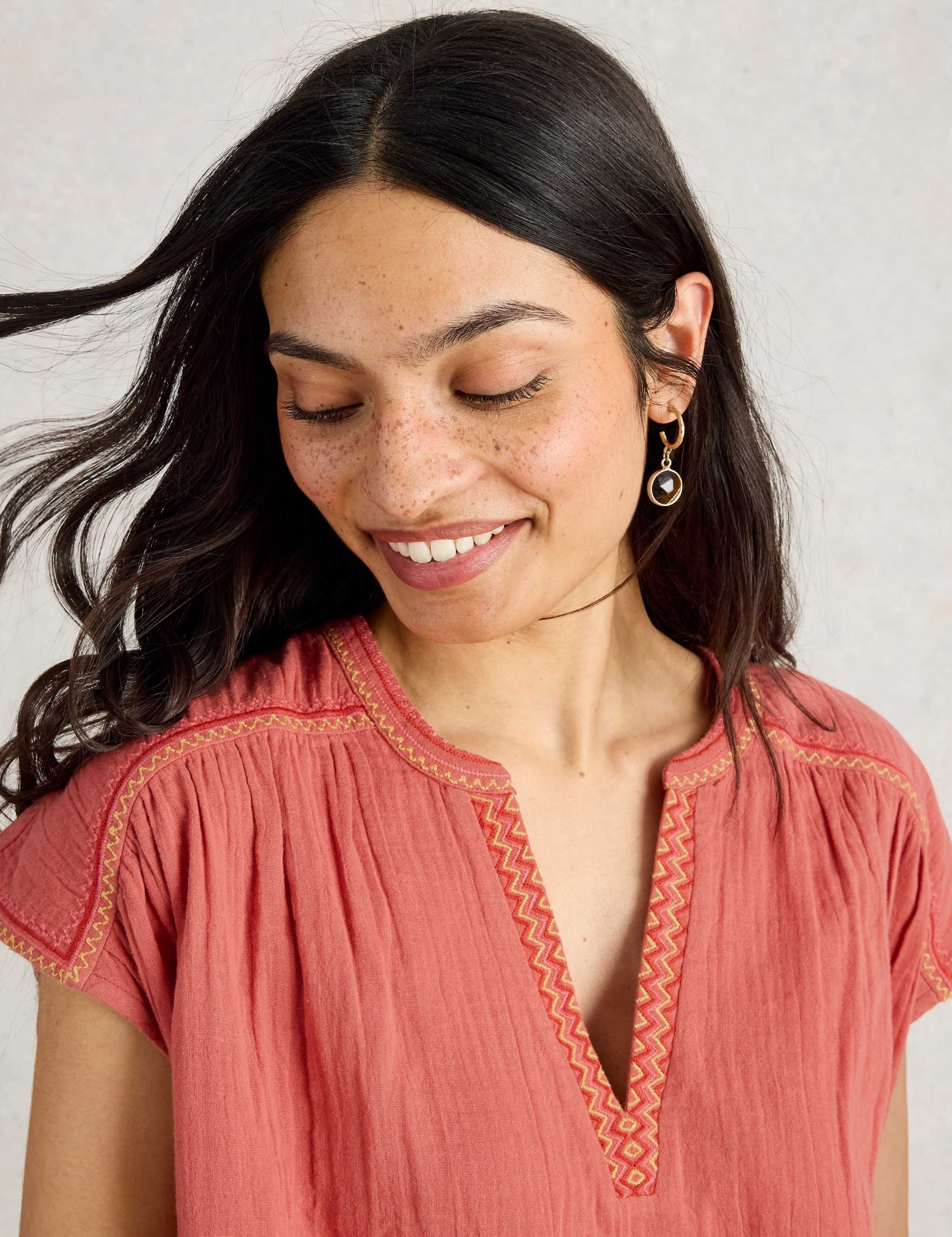 Pure Cotton Embroidered Notch Neck Top 5 of 6