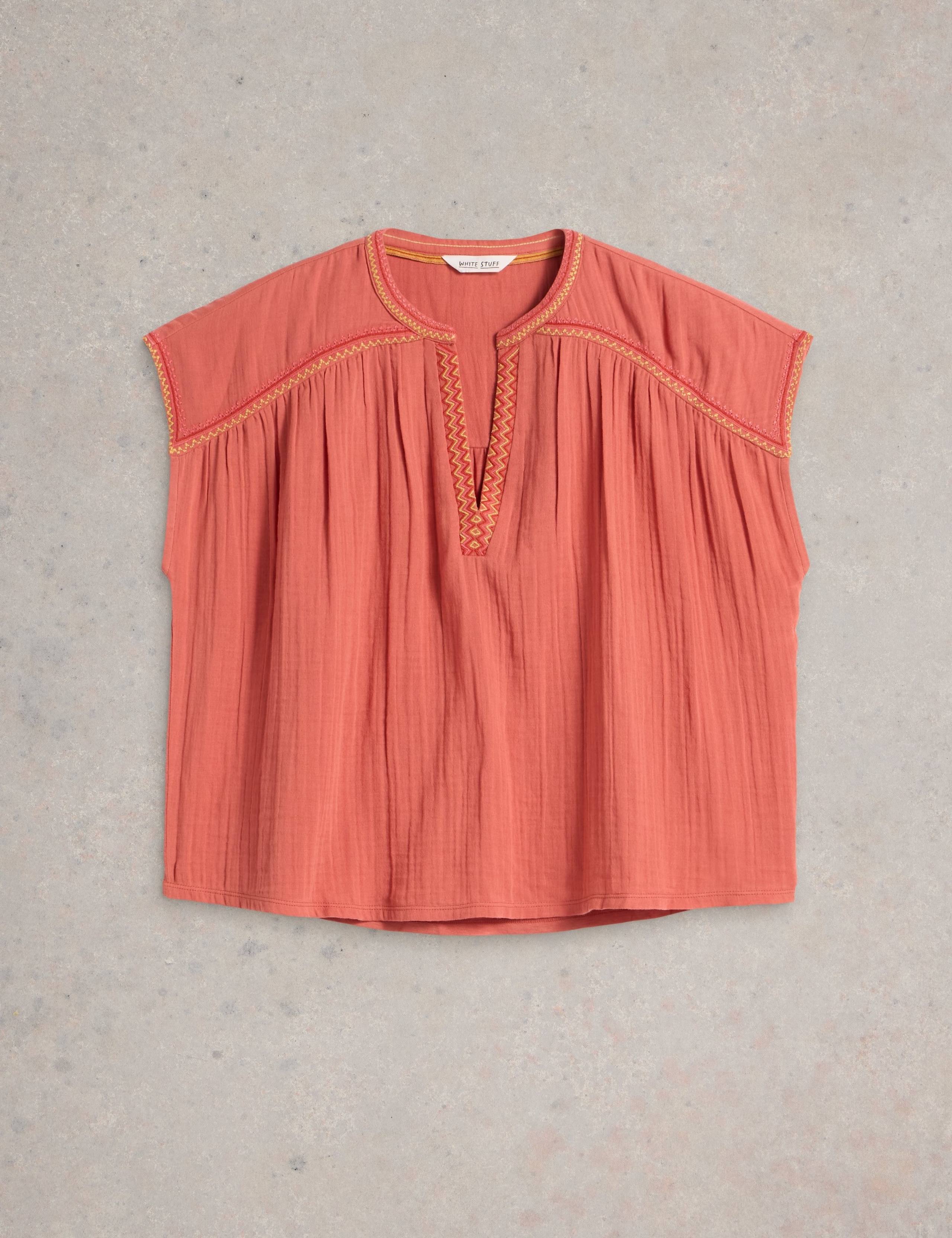 Pure Cotton Embroidered Notch Neck Top 2 of 6