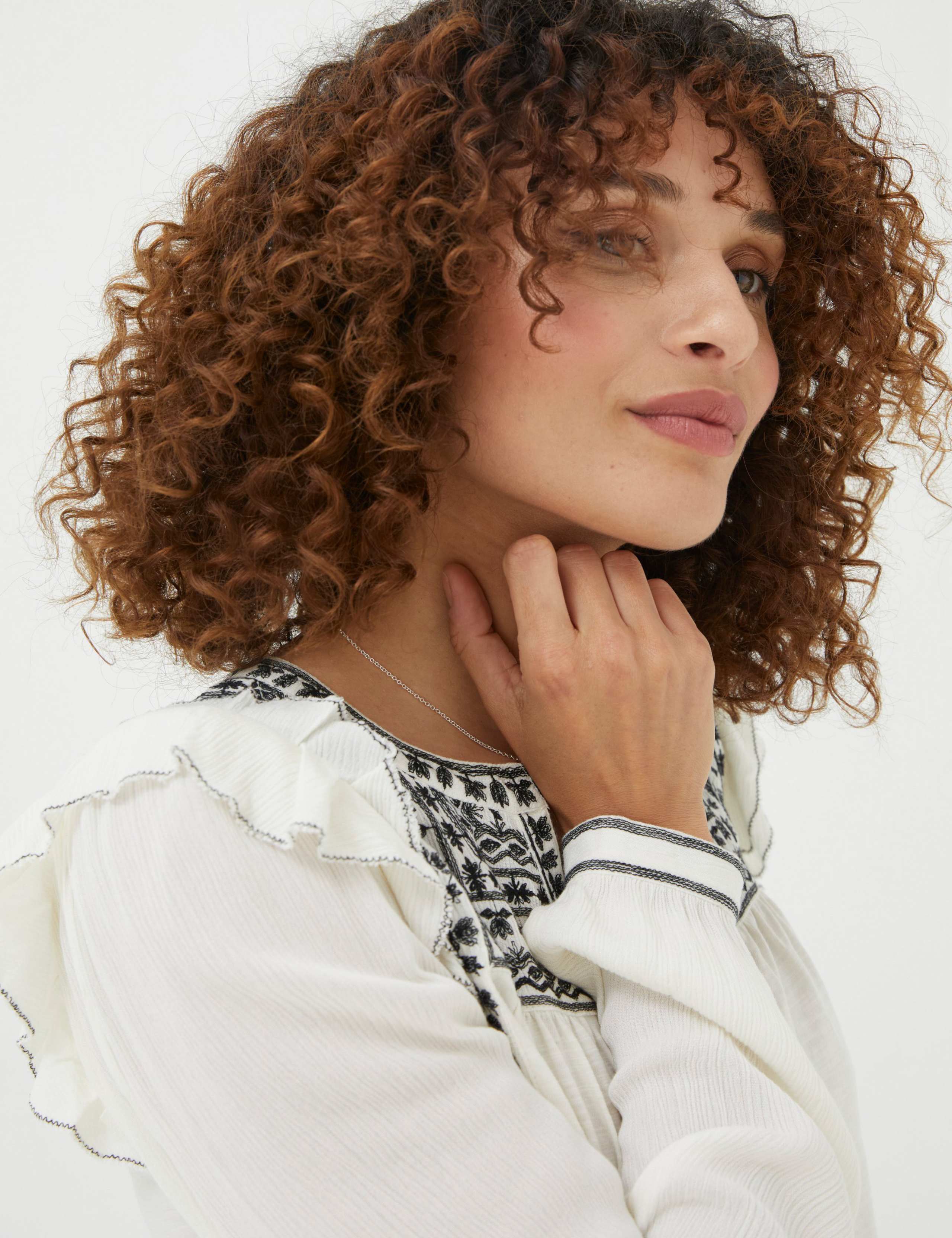 Pure Cotton Embroidered V-Neck Top 5 of 5