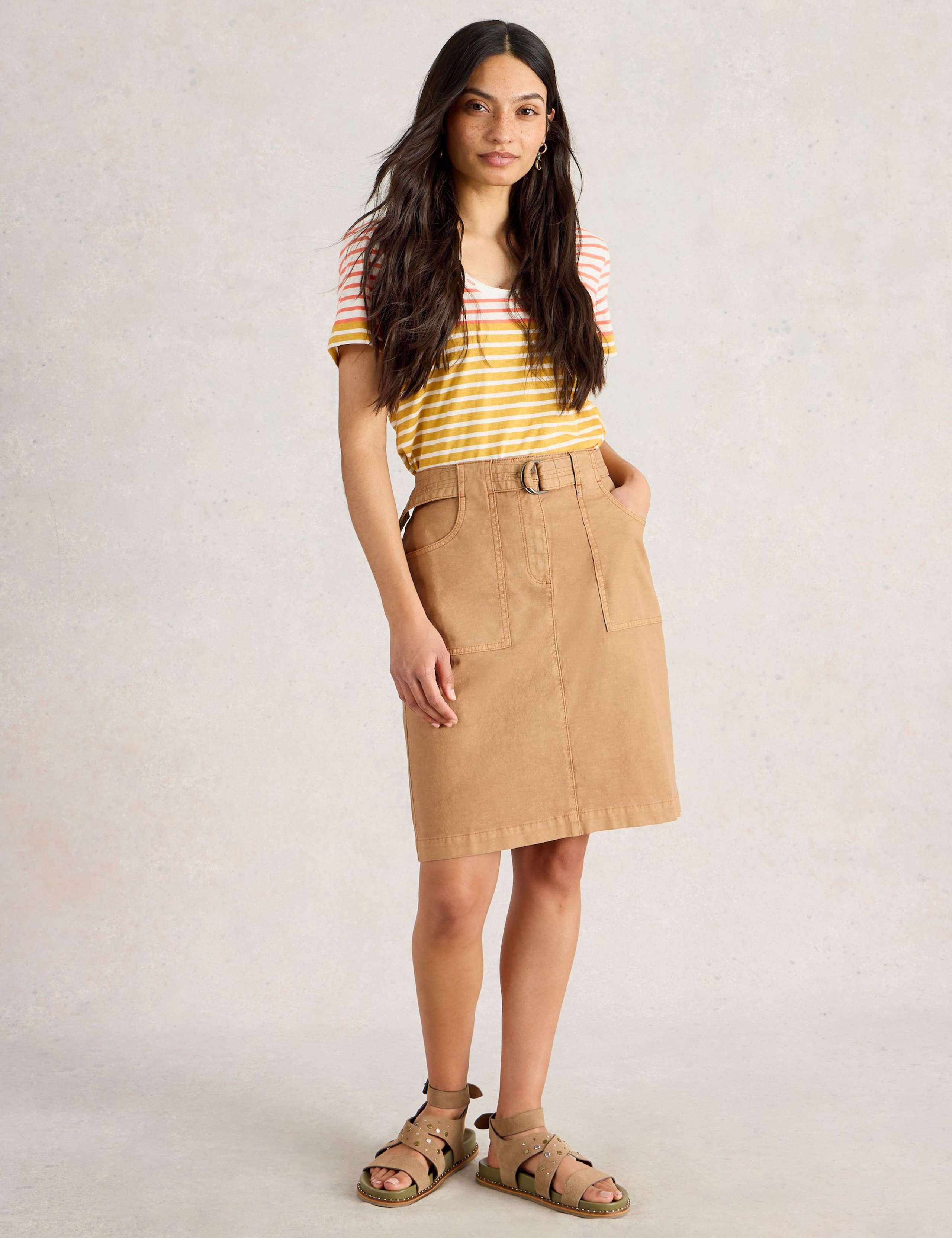 Pure Cotton Striped Button Detail T-Shirt 3 of 6