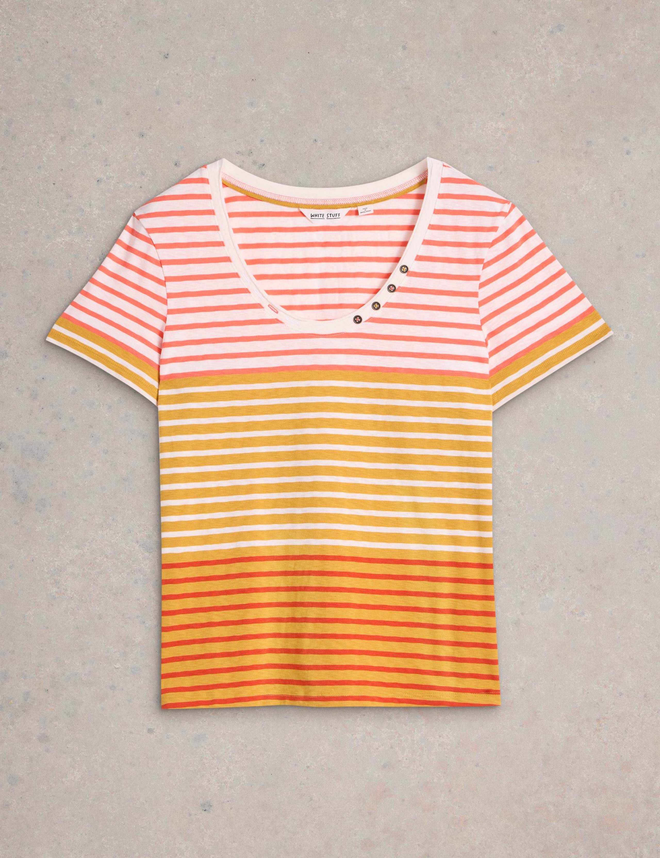 Pure Cotton Striped Button Detail T-Shirt 2 of 6