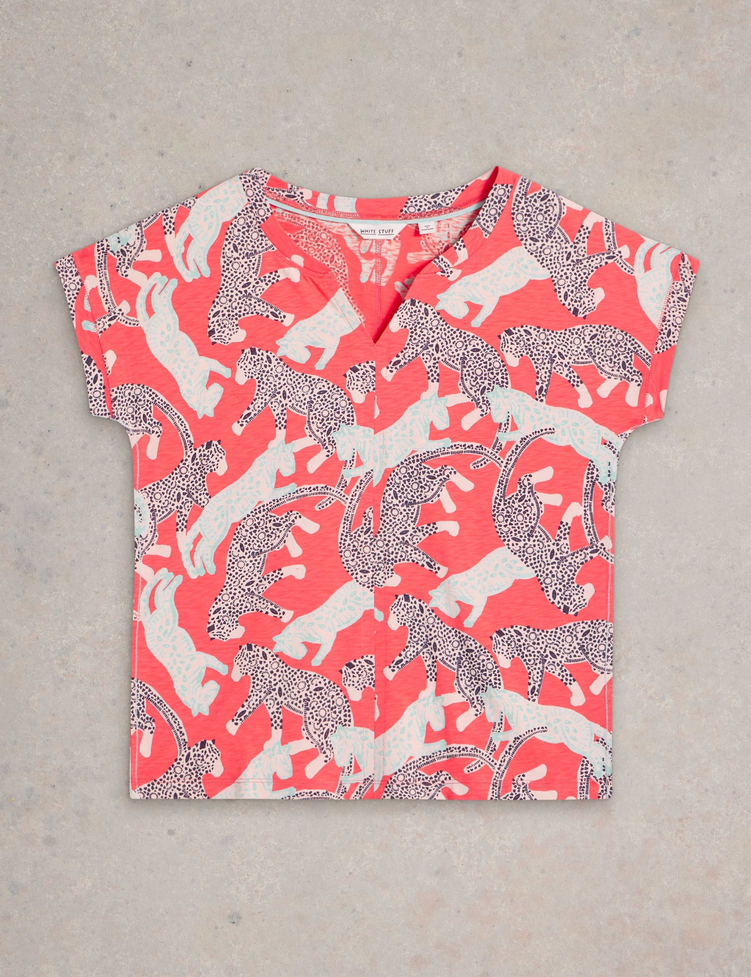 Cotton Rich Animal Print Notch Neck T-Shirt 2 of 6
