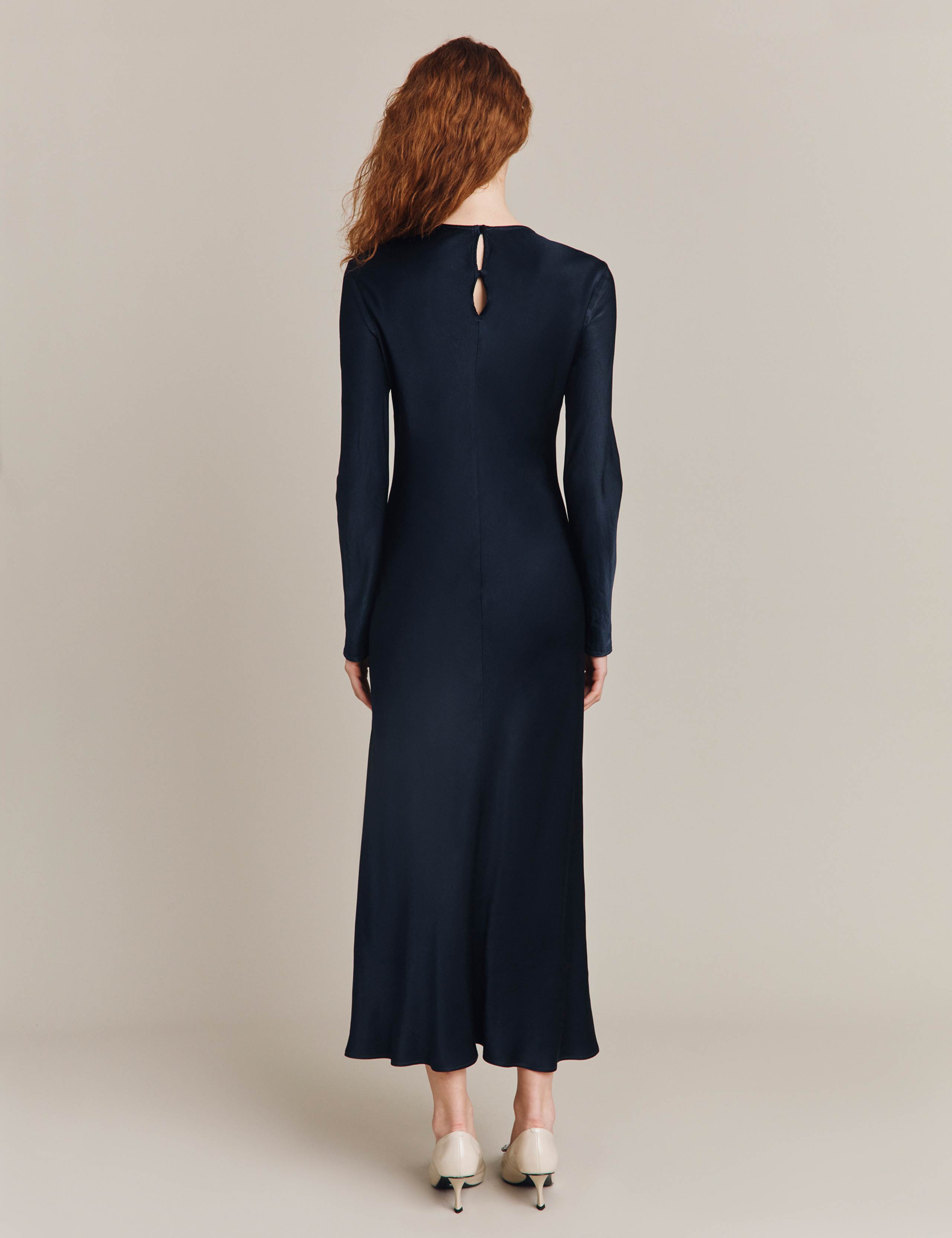 Satin Round Neck Midi Column Dress 5 of 6