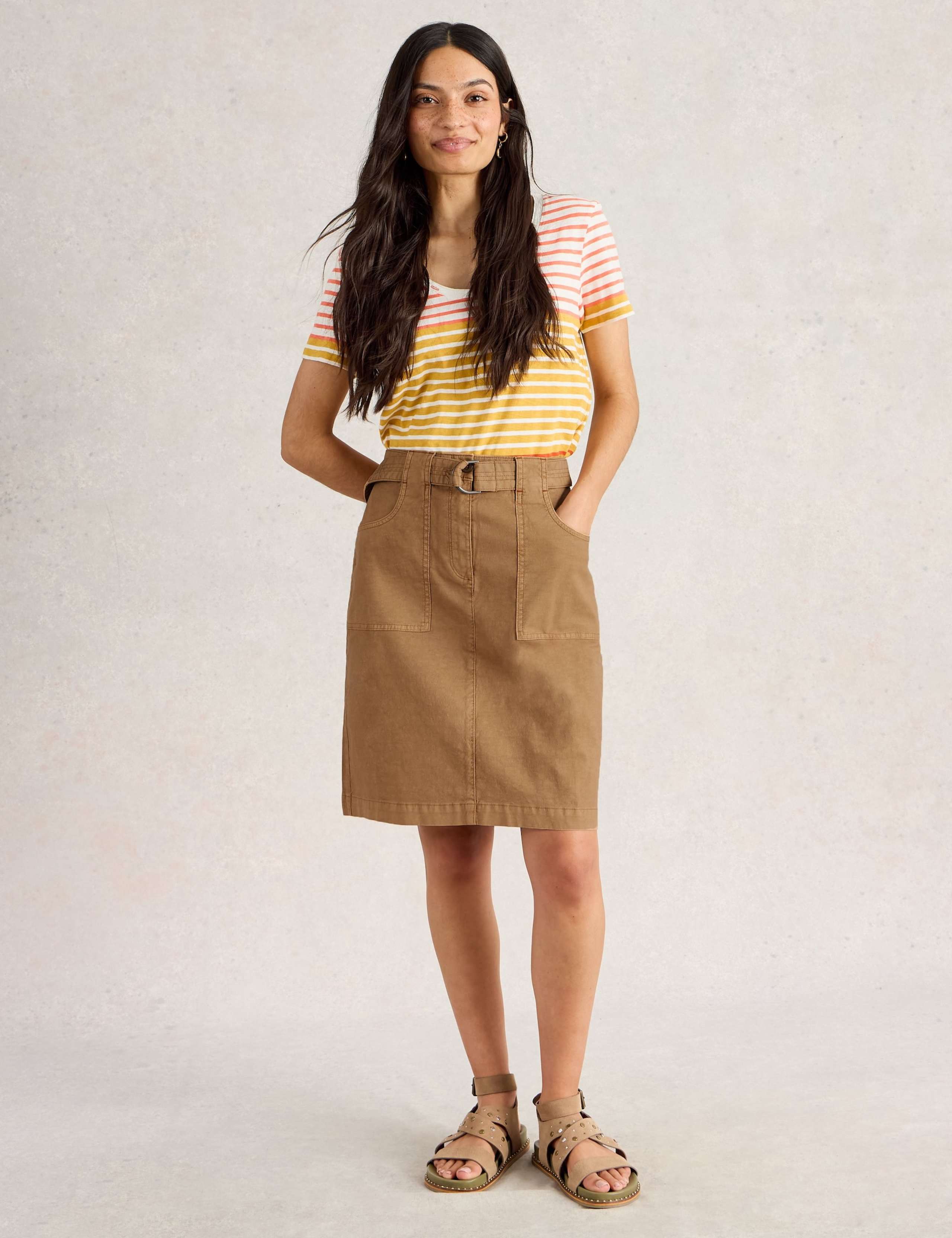 Cotton Rich A-Line Skirt with Linen 1 of 6