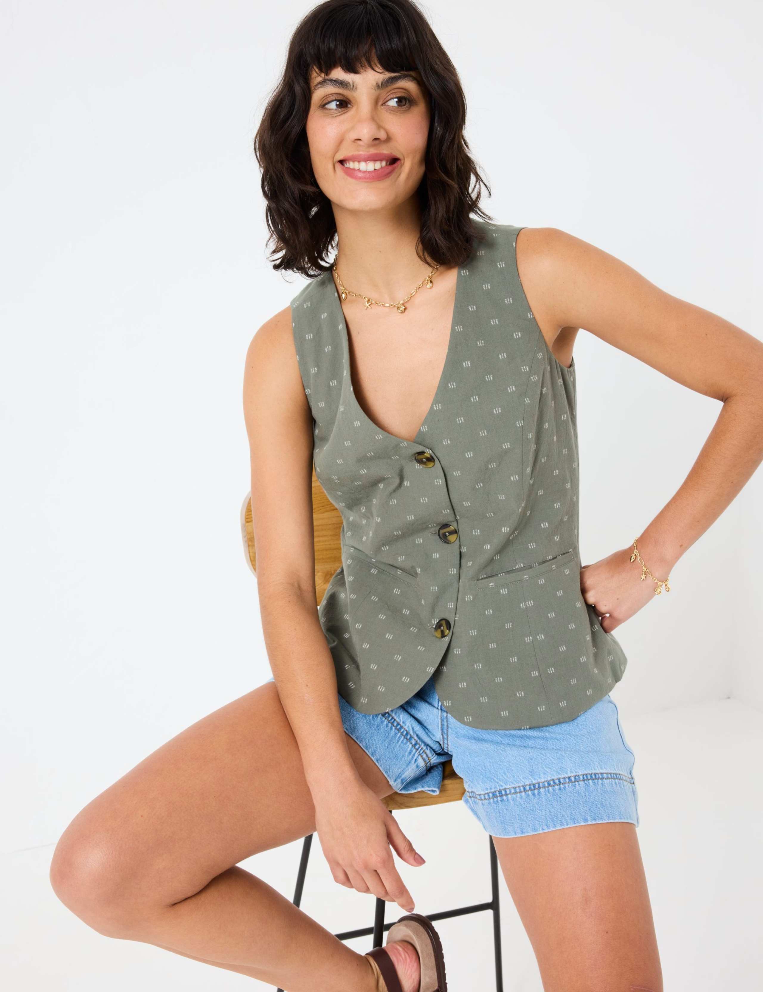 Pure Cotton Embroidered V-Neck Waistcoat 5 of 6