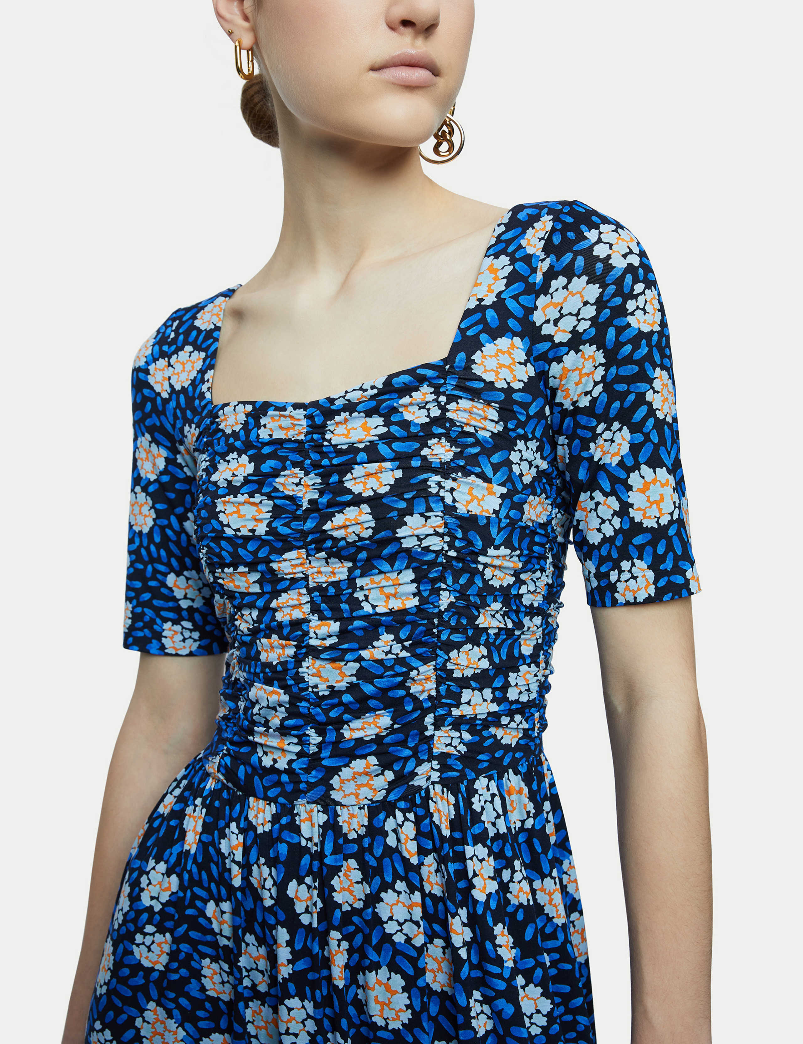 Jersey Floral Square Neck Ruched Tea Dress 3 of 4