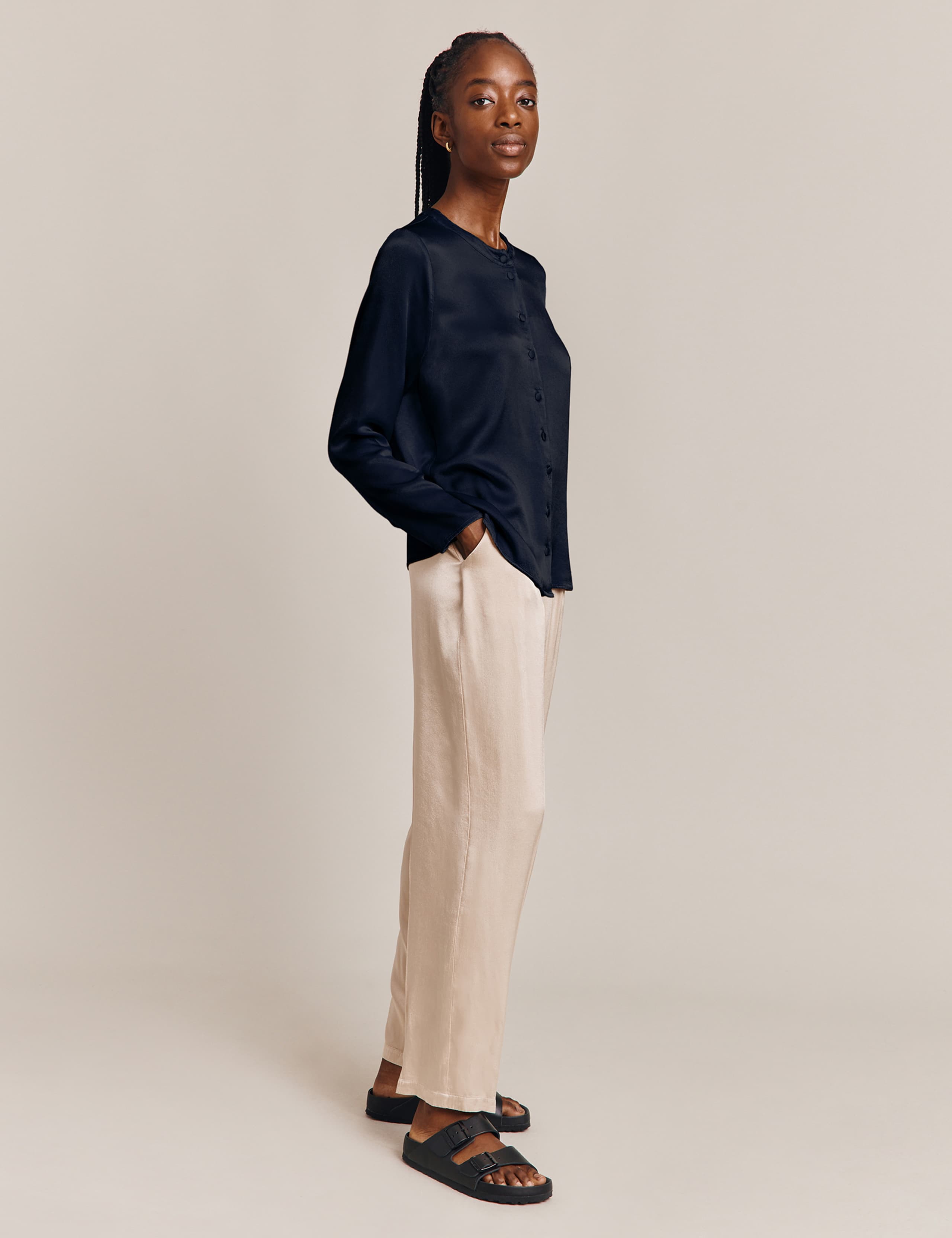 Satin Round Neck Collarless Blouse 2 of 4