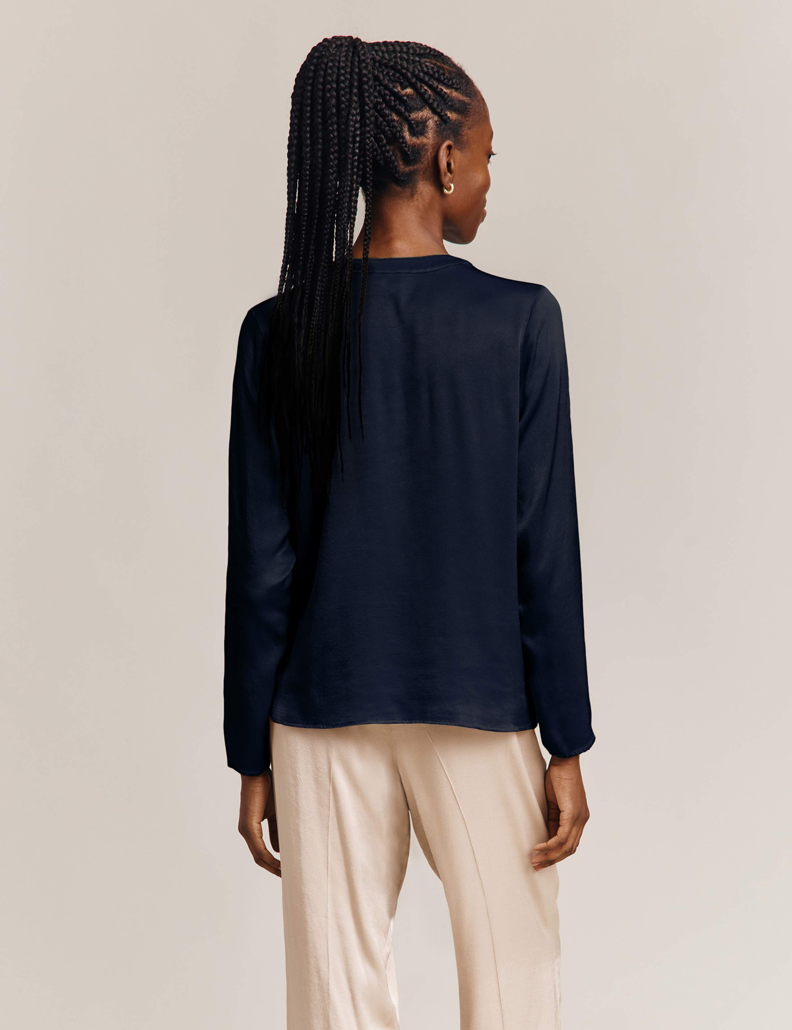 Satin Round Neck Collarless Blouse 3 of 4