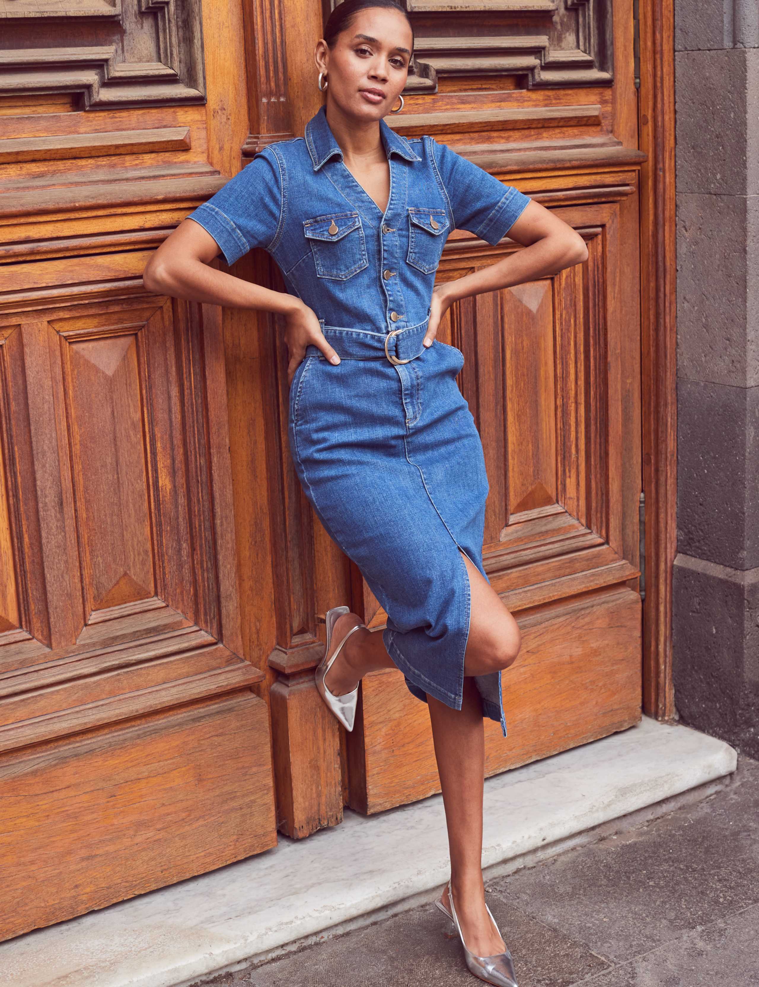 Denim Belted Midi Utility Dress 5 of 6