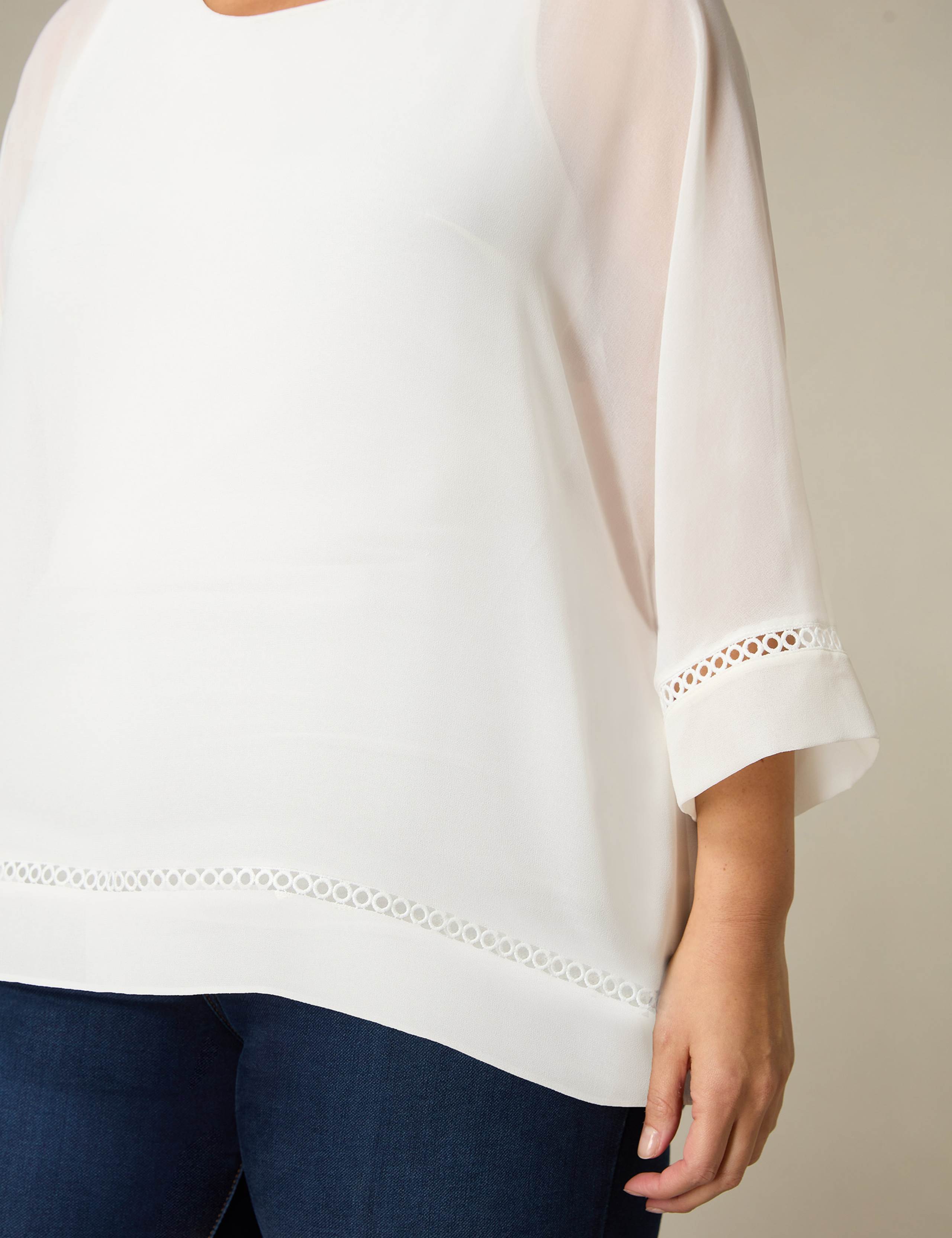 Sheer Embroidered Trim Relaxed Top 4 of 4