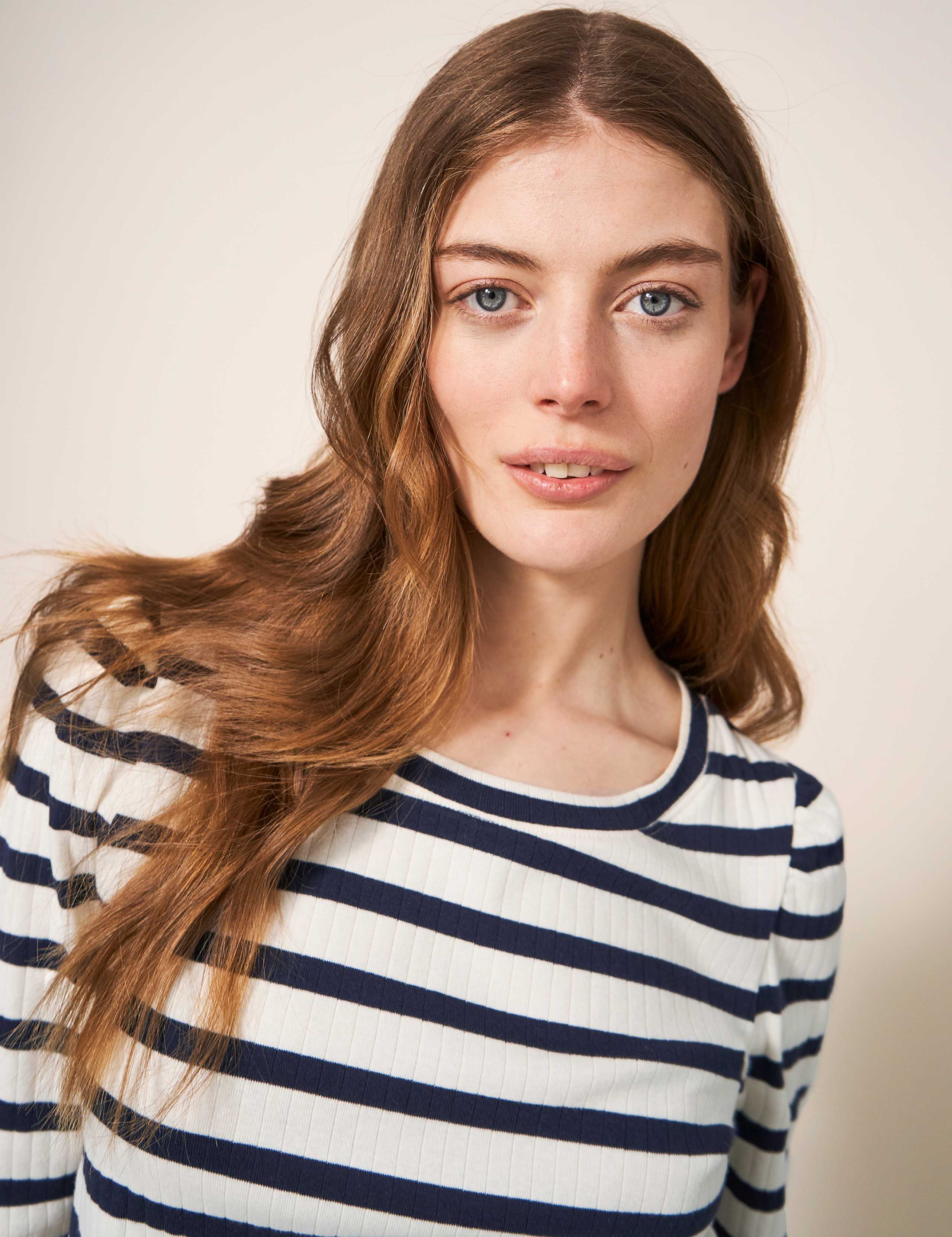 Pure Cotton Striped Puff Sleeve T-Shirt | White Stuff | M&S