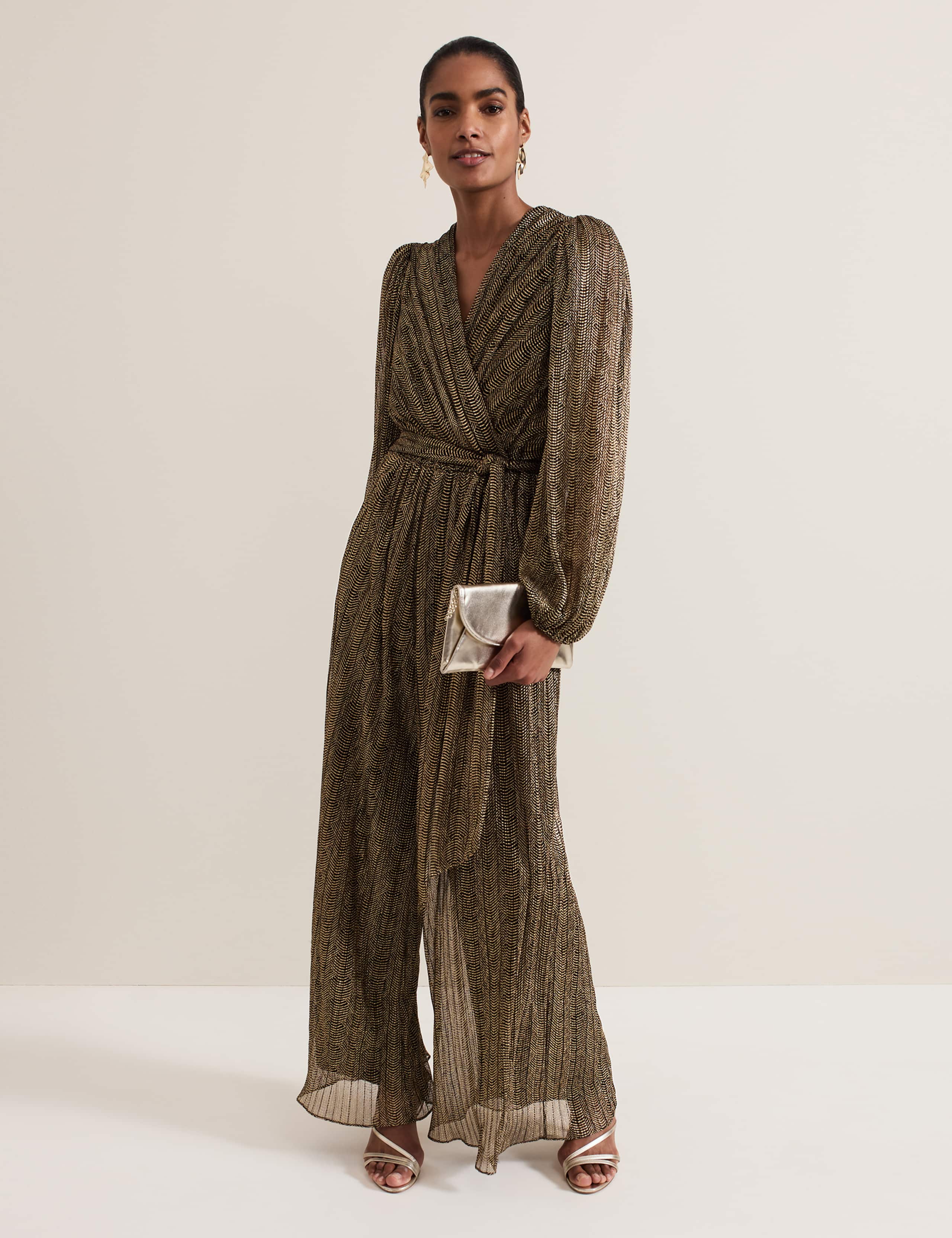 Sparkly Tie Detail Wide Leg Jumpsuit 1 of 8