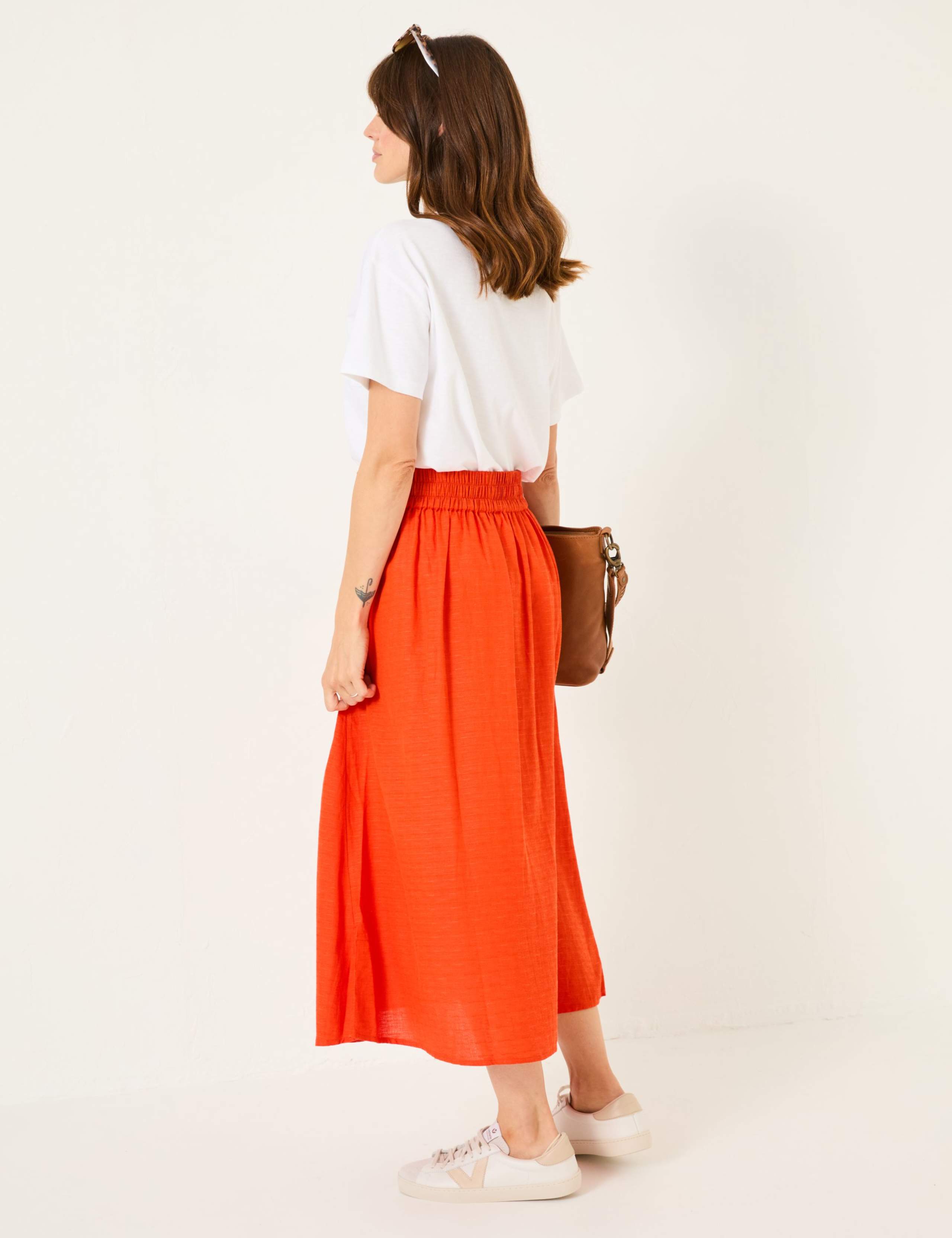 Cotton Blend Midi Asymmetric Skirt with Linen 3 of 9