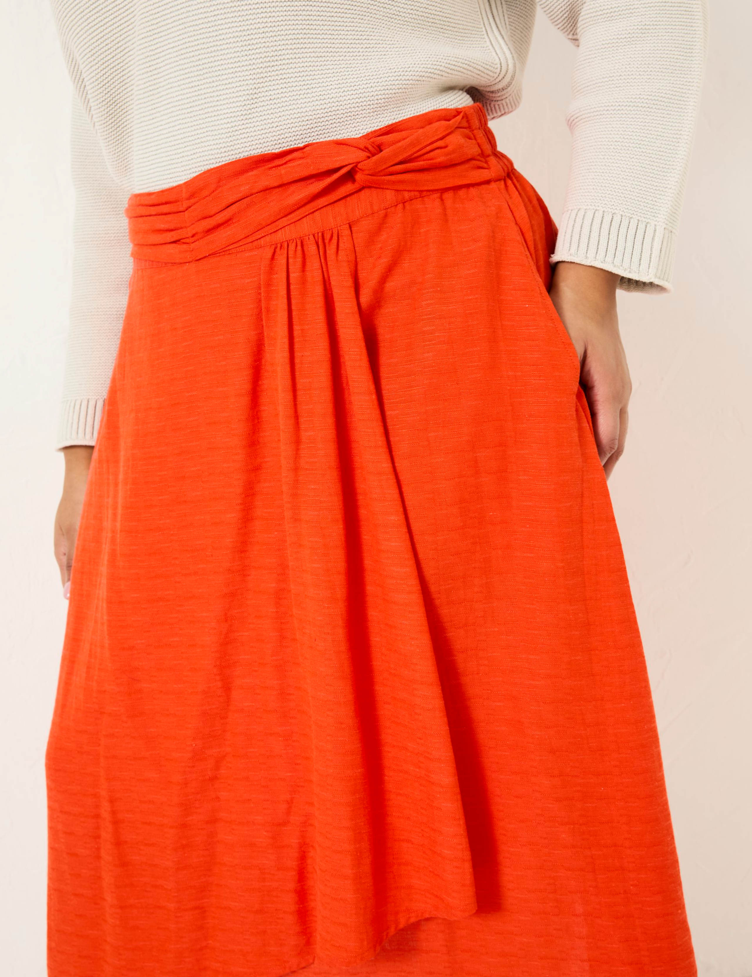 Cotton Blend Midi Asymmetric Skirt with Linen 6 of 9