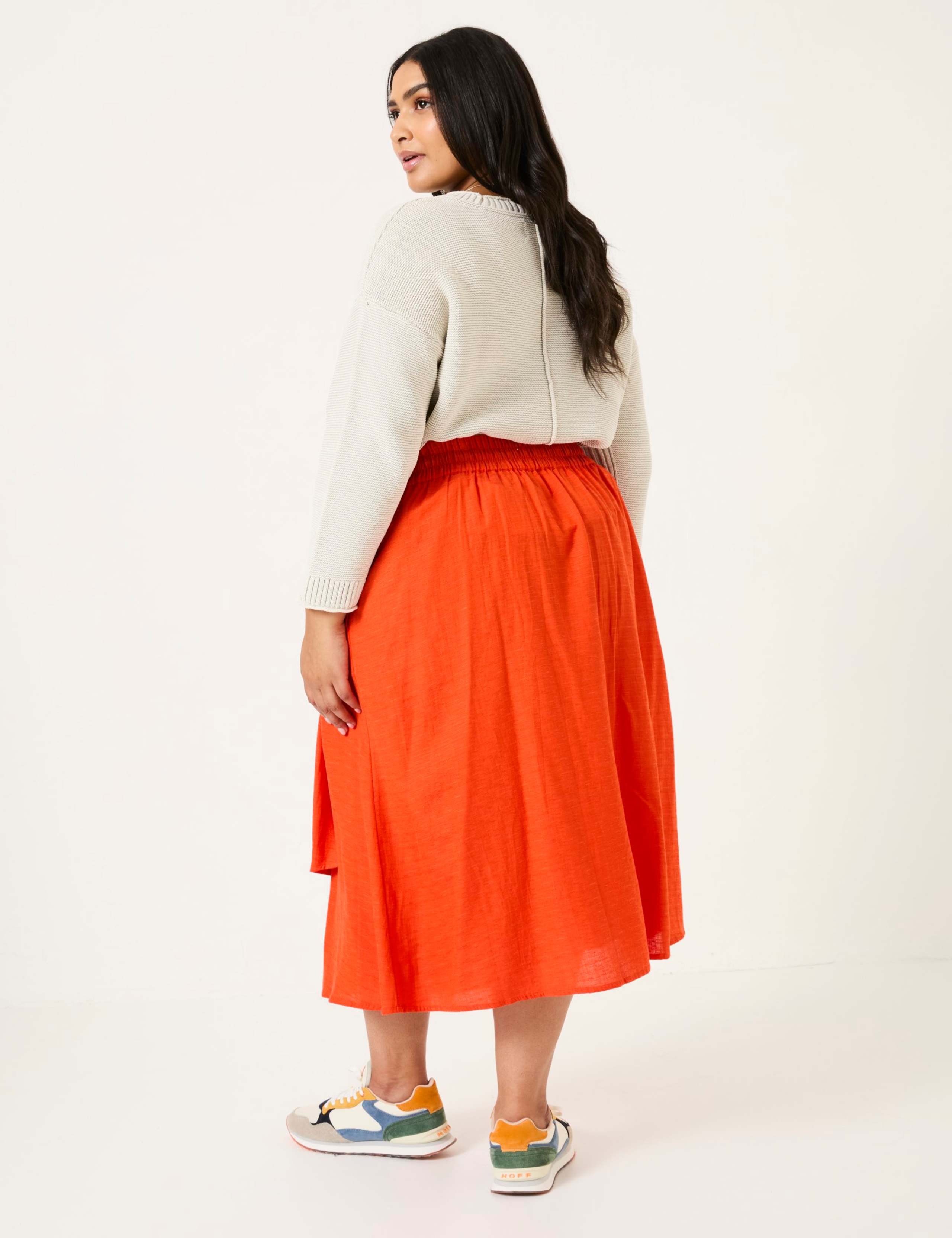 Cotton Blend Midi Asymmetric Skirt with Linen 8 of 9