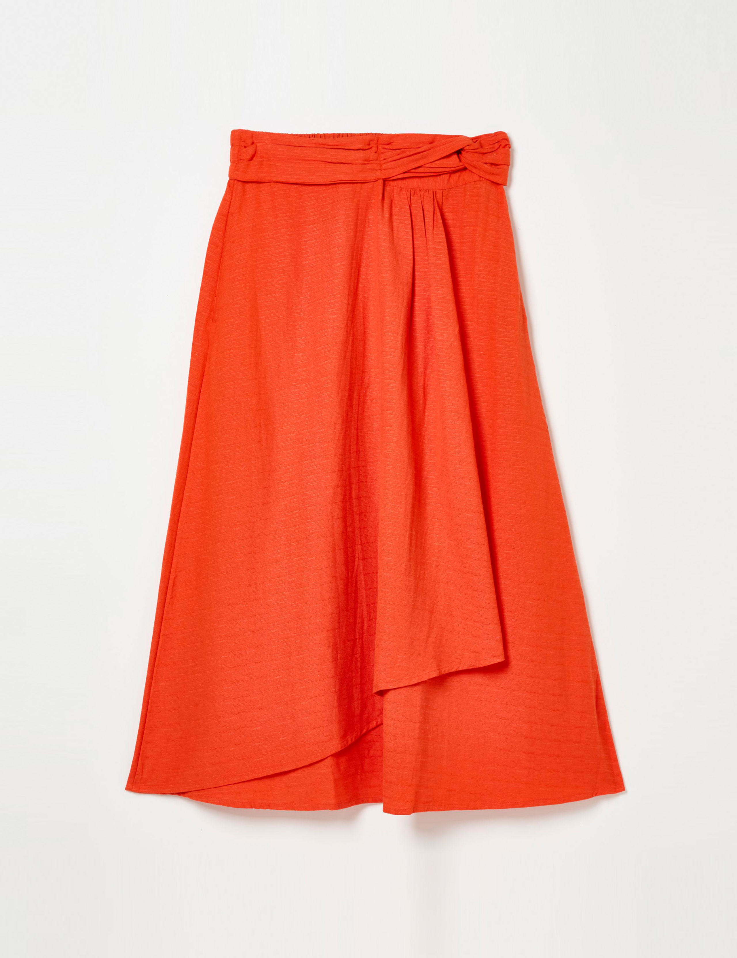 Cotton Blend Midi Asymmetric Skirt with Linen 2 of 9