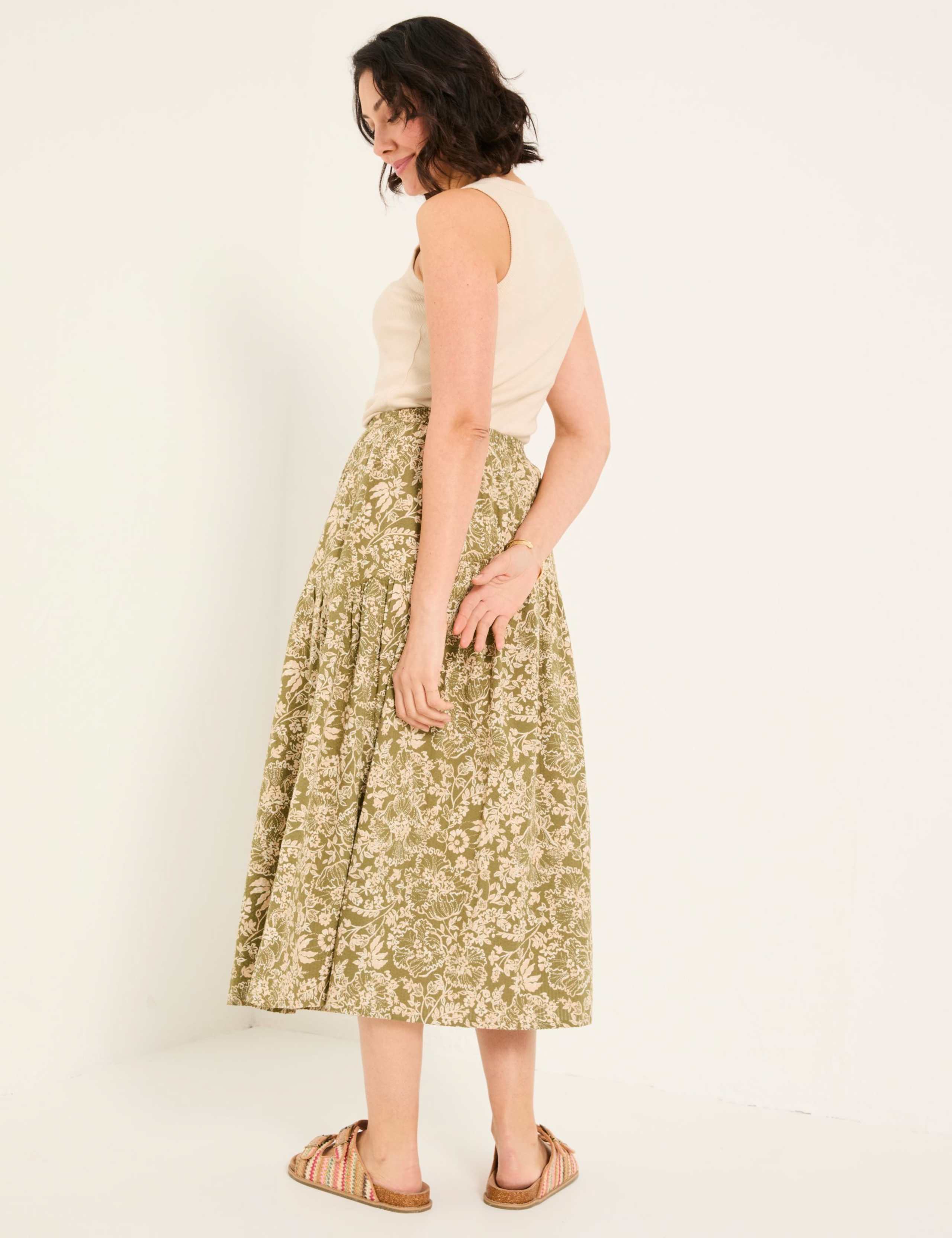 Pure Cotton Floral Tiered Midi Skirt 3 of 10