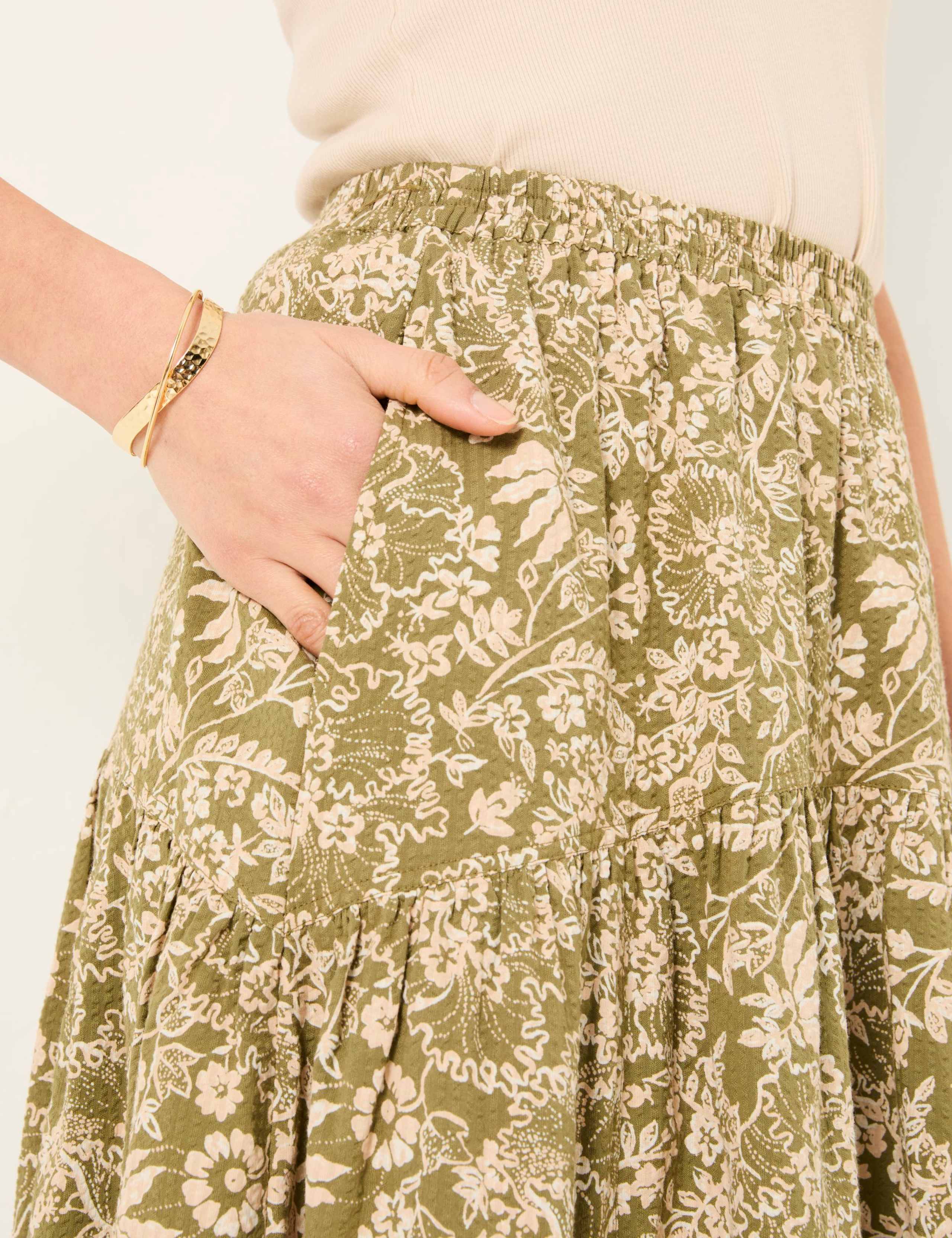 Pure Cotton Floral Tiered Midi Skirt 4 of 10