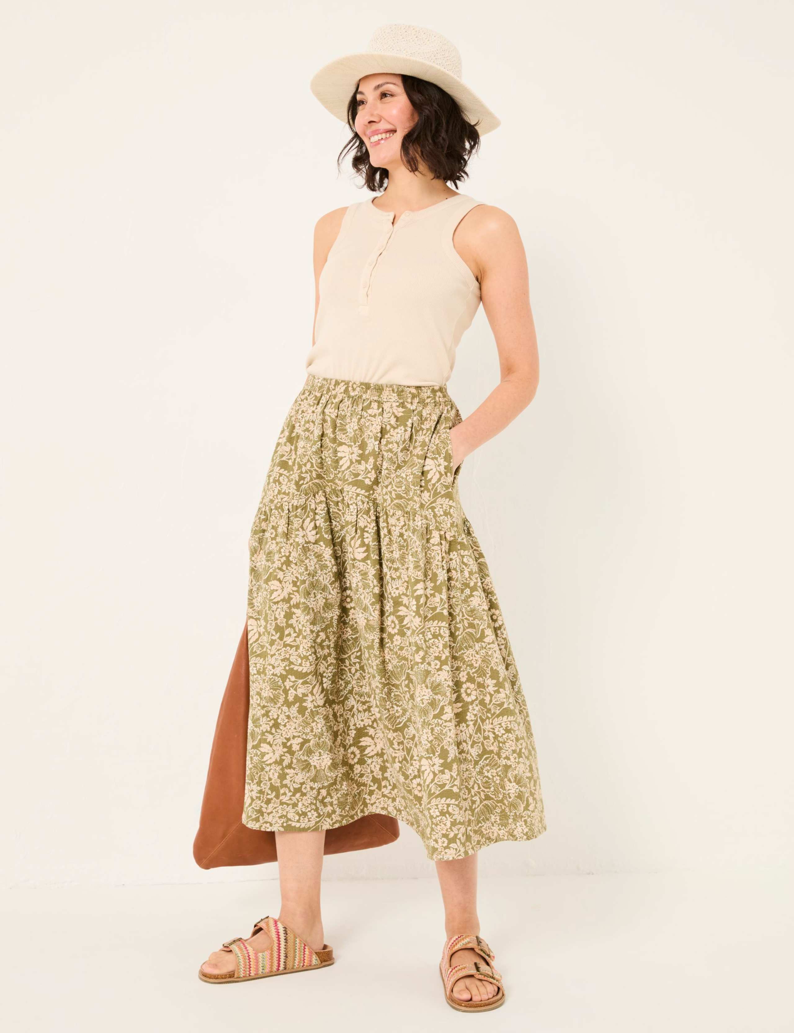 Pure Cotton Floral Tiered Midi Skirt 5 of 10