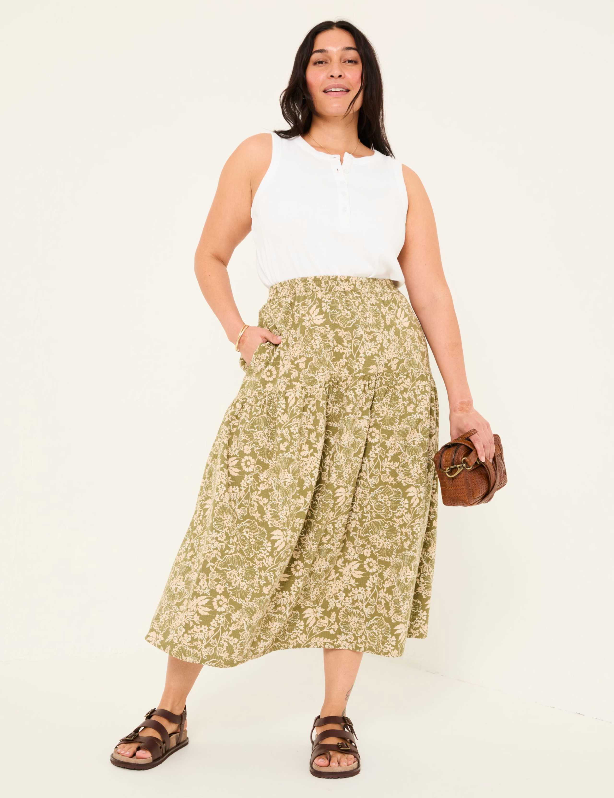 Pure Cotton Floral Tiered Midi Skirt 7 of 10