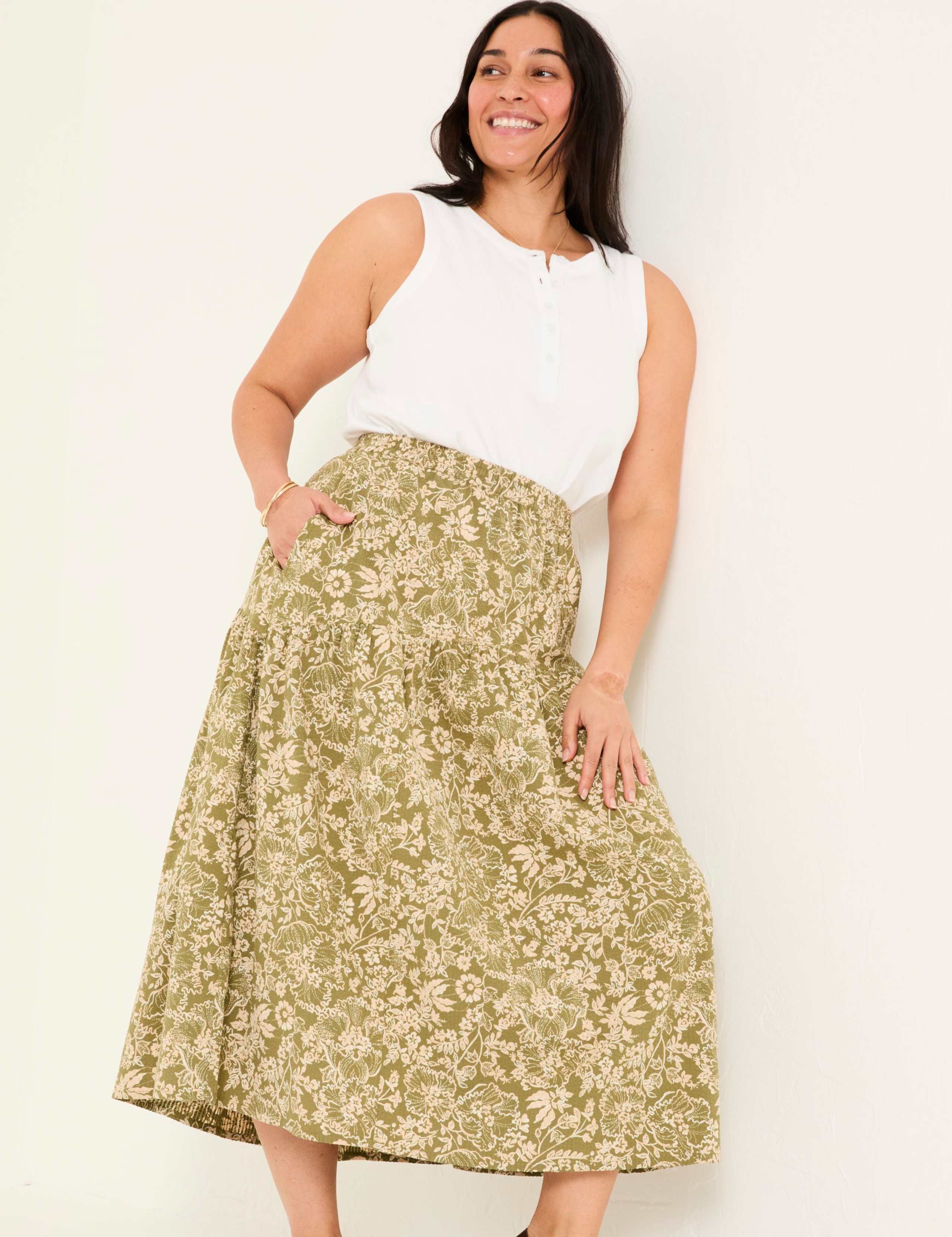 Pure Cotton Floral Tiered Midi Skirt 9 of 10