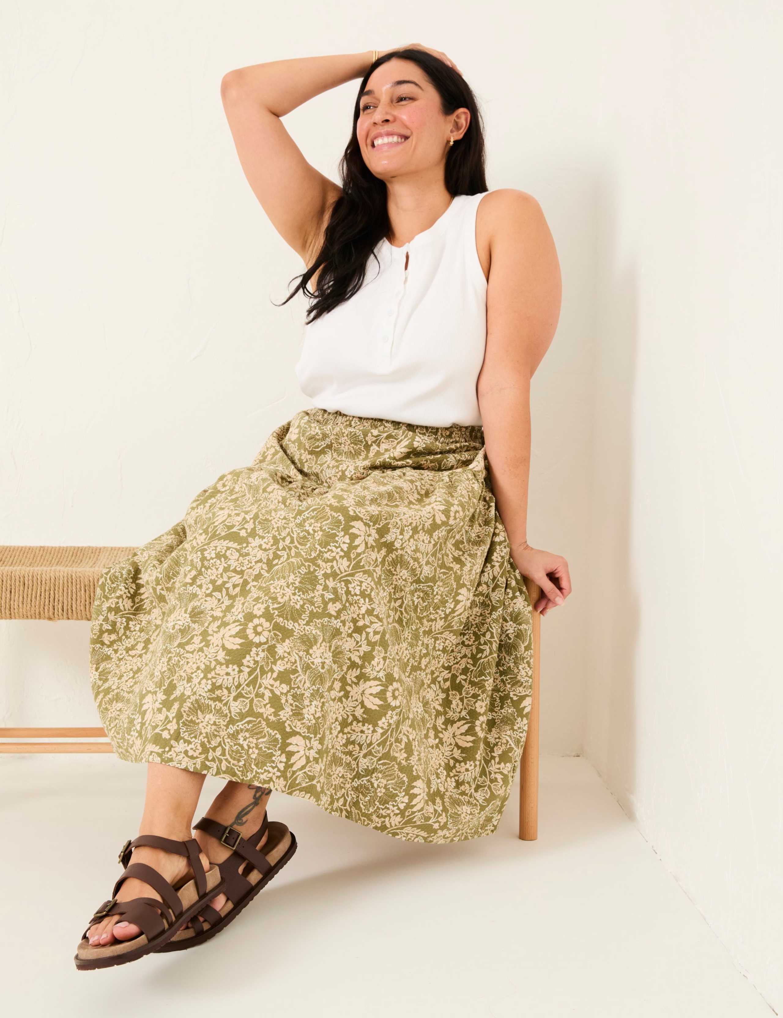 Pure Cotton Floral Tiered Midi Skirt 10 of 10
