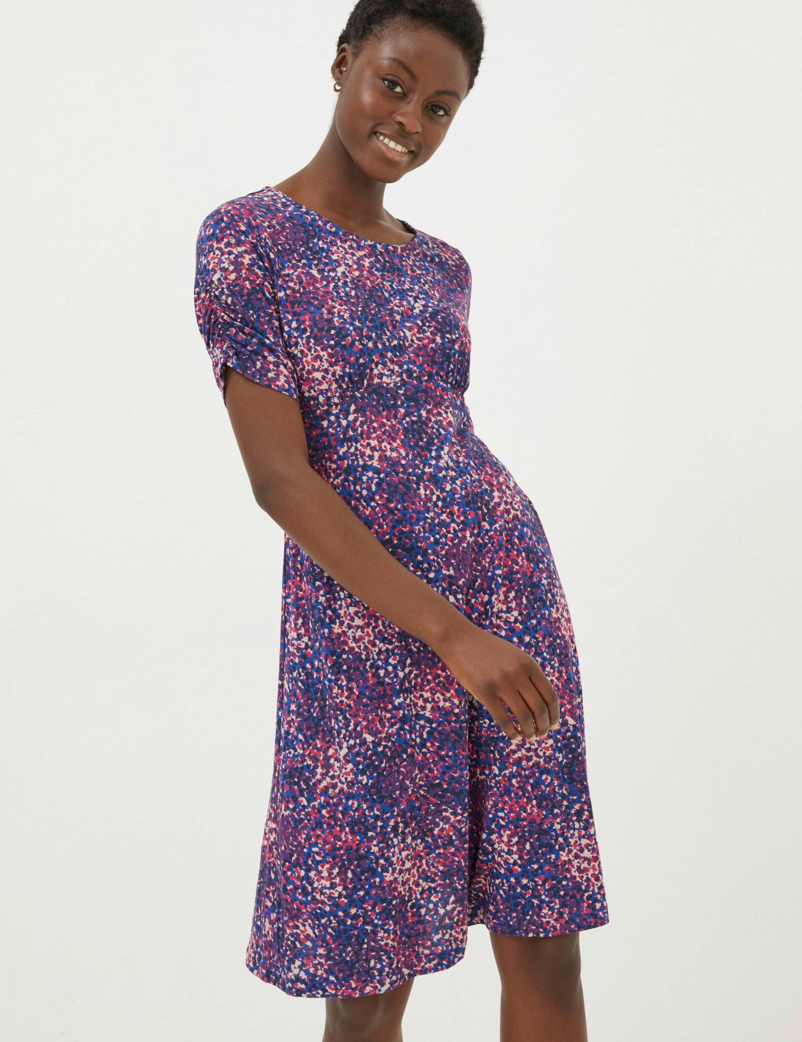 Jersey Printed Knee Length Waisted Dress 1 of 5