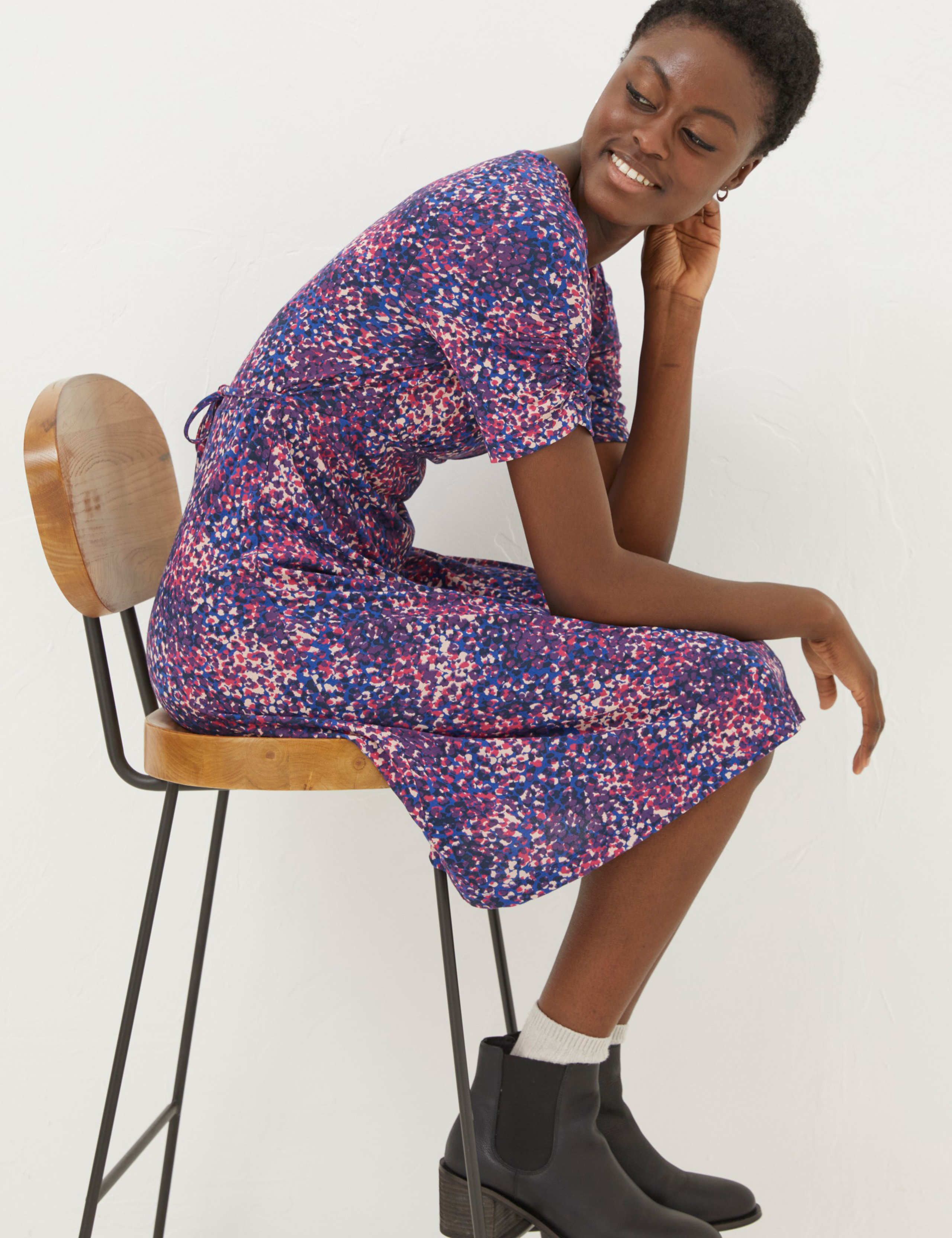 Jersey Printed Knee Length Waisted Dress 5 of 5